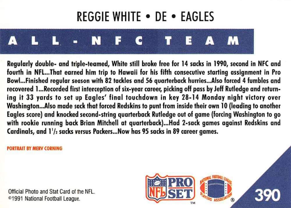 1991 Pro Set Football Card #390 Reggie White Philadelphia Eagles - Official NFL Trading Card for Collectors & Fans - Perfect for Memorabilia, Sports Decor, and Gift Giving