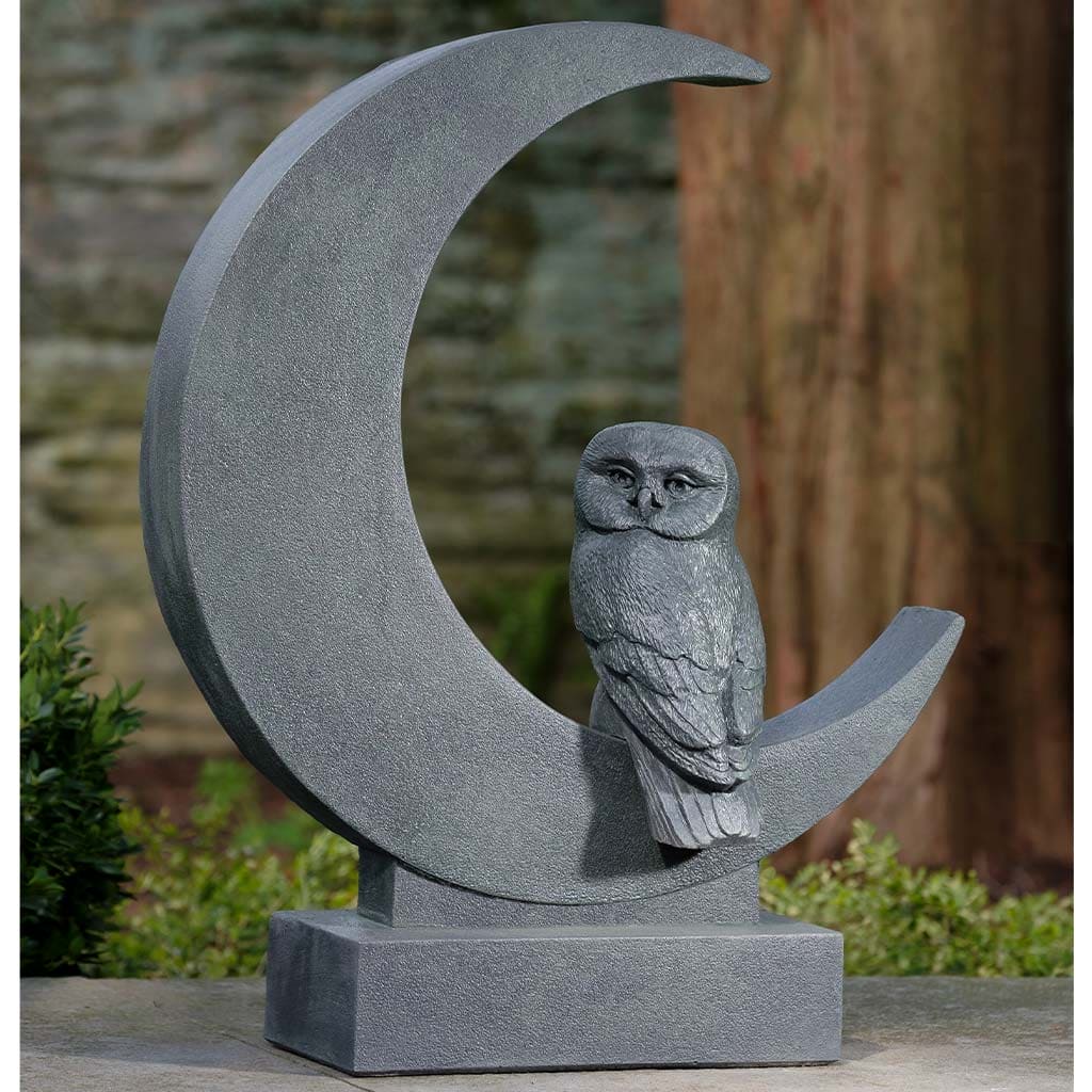 Campania International Lunar Owl with Moon Statue - Elegant Garden Decor for Outdoor & Indoor Use - Perfect for Patio, Yard, Home Décor & Gift Ideas