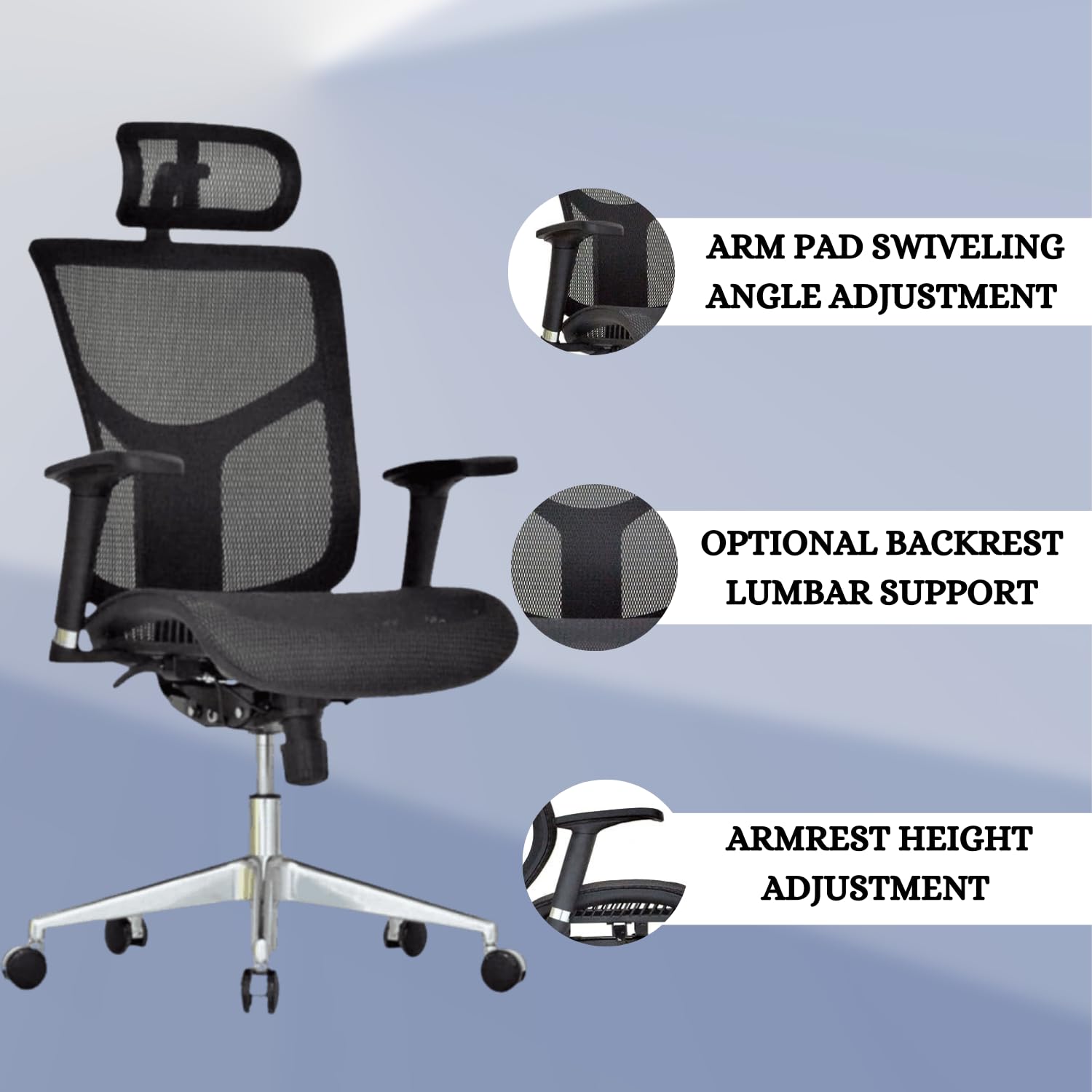 Dreem II Ergonomic Office Chair - High Back Mesh Executive Chair with Adjustable Headrest & Lumbar Support - Modern Comfortable Desk Chair for Home & Office - 4D Adjustable Armrests & Chrome Base - Perfect for Long Work Hours & Gaming Sessions
