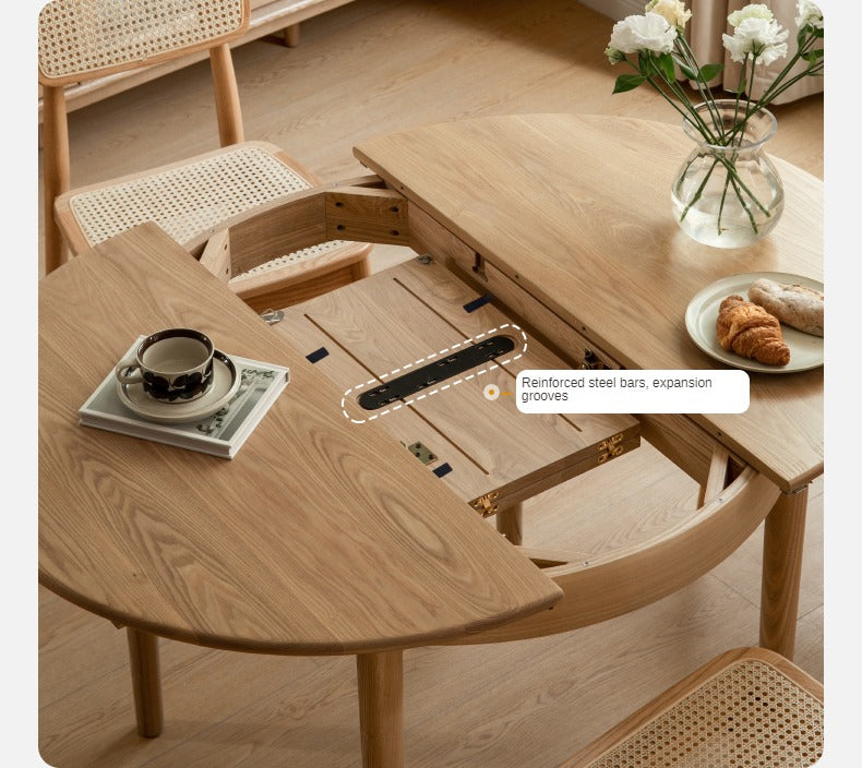 Solid Oak & Ash Wood Extendable Round Dining Table - Expandable for 4 to 8 People - Perfect for Small Spaces, Family Dinners & Entertaining Guests