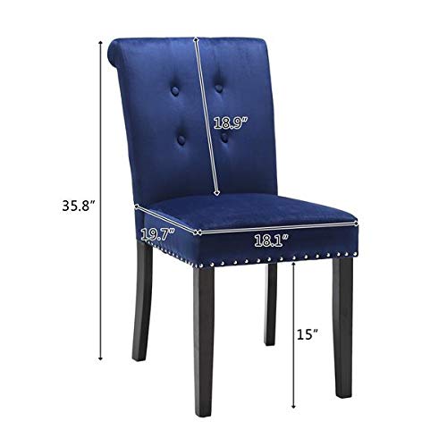 2PCS European Retro Velvet Accent Chair with Rubber Wood Legs - Vanity Stool, Makeup Dressing Chair, Bedroom Bench for Home Decor, Living Room, Boudoir