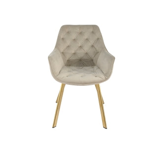 Luxury Beige Velvet Gold Arm Chairs Set of 2 - Modern Accent Chairs for Living Room, Bedroom & Office Decor