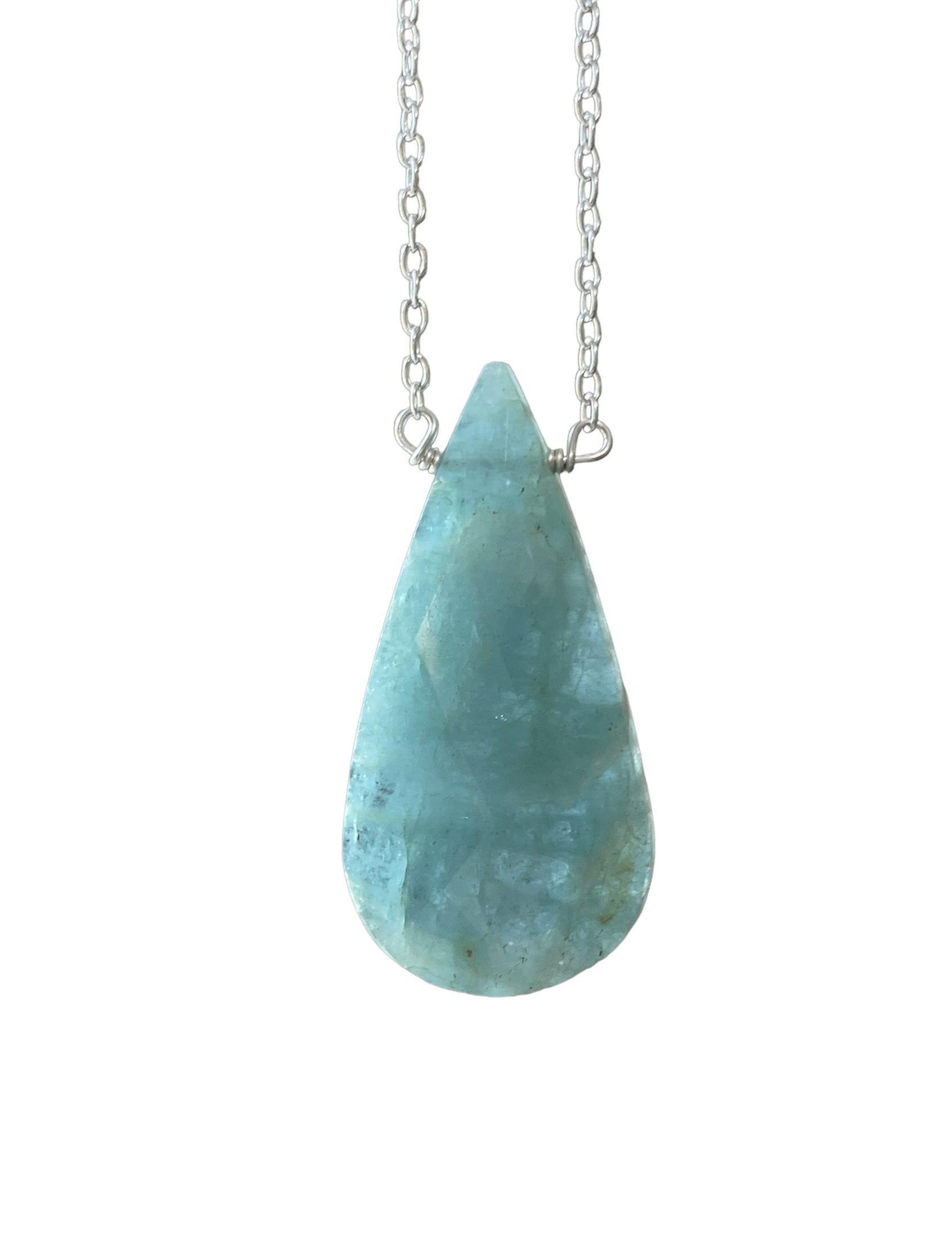Faceted Dark Aquamarine Necklace - Sterling Silver Pendant Jewelry for Women, Elegant Gift for Birthday, Anniversary & Special Occasions