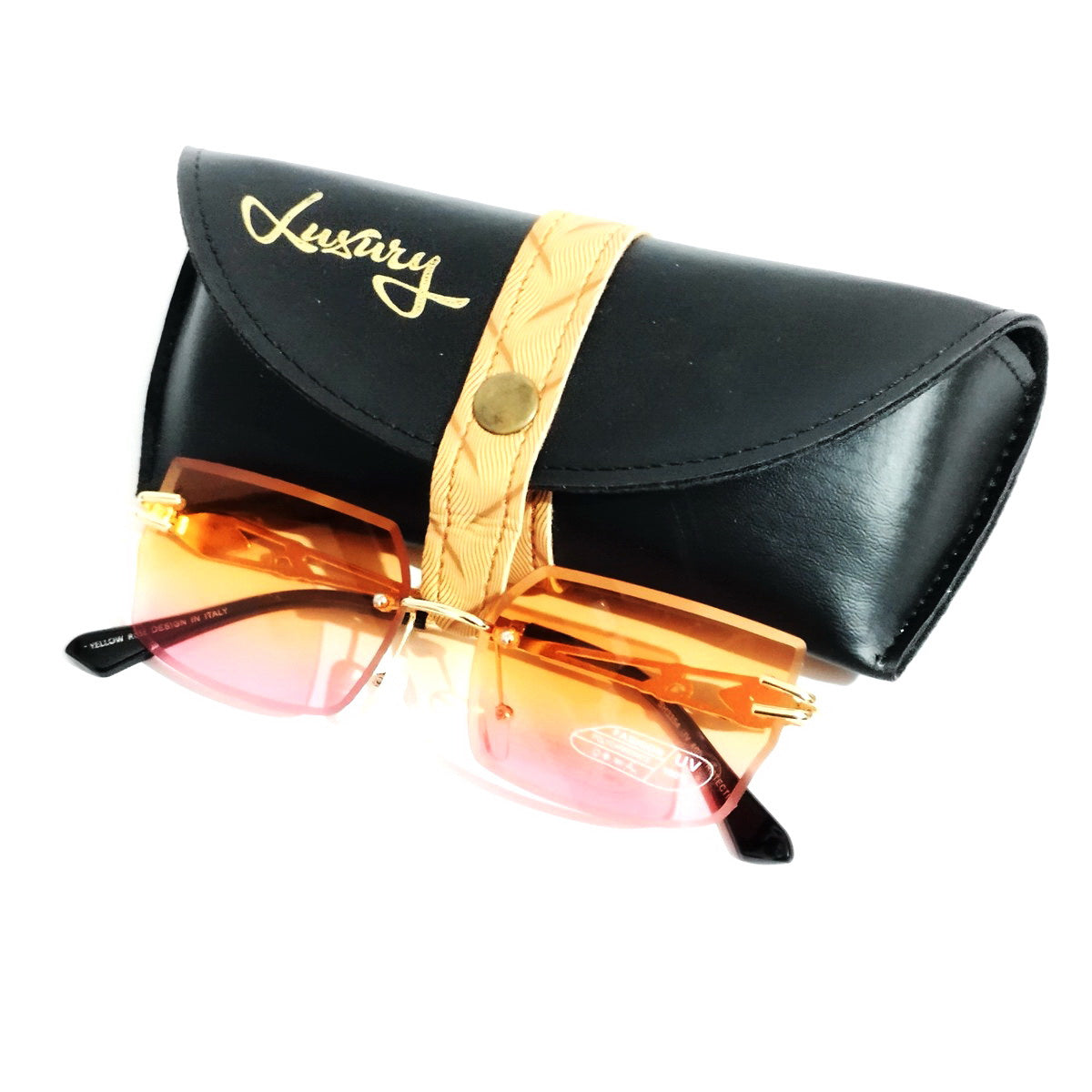 Yellow Pink Gradient Rimless Sunglasses for Women - UV400 Protection Fashion Sunglasses - Perfect for Beach, Driving & Outdoor Activities