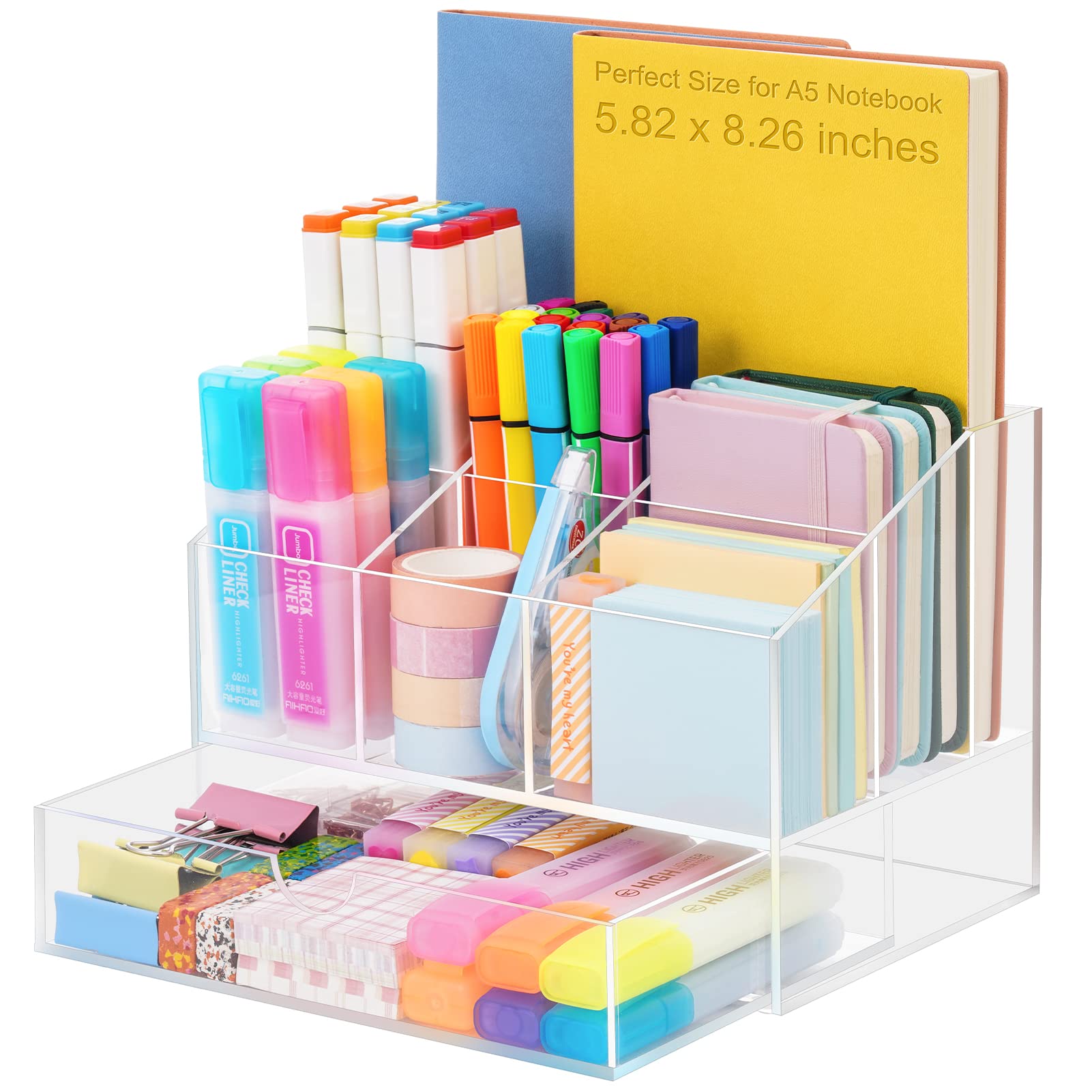 VITVITI Upgraded Clear Acrylic Desk Organizer with 7 Compartments & Drawer - Office Supply Storage for 500+ Pencils, Pens & Stationery - Perfect for Home, School & Office Workspace Organization