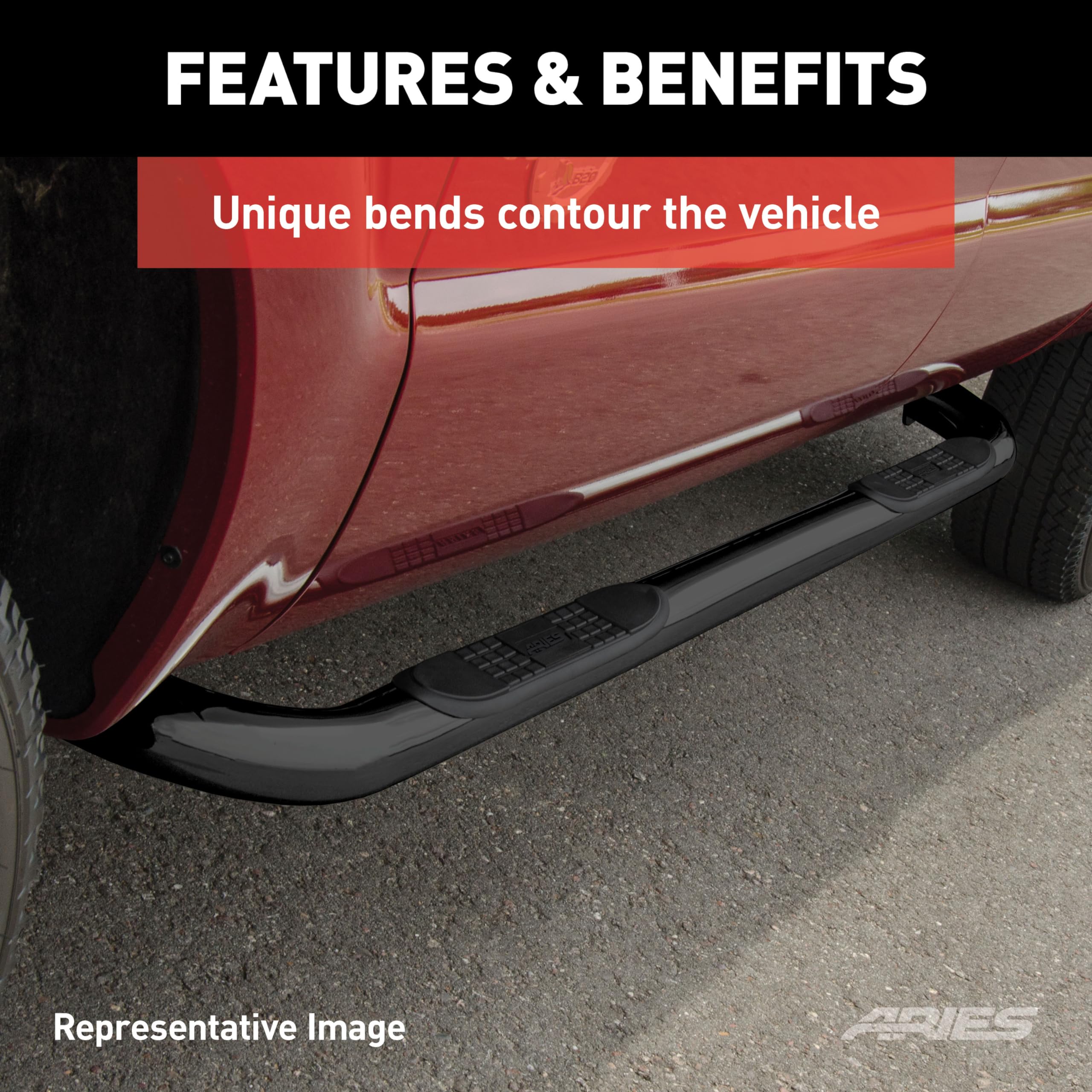 ARIES 205008 3-Inch Round Black Steel Nerf Bars - No-Drill Installation for Dodge Ram 1500/2500/3500 Trucks | Off-Road Protection & Stylish Step Access