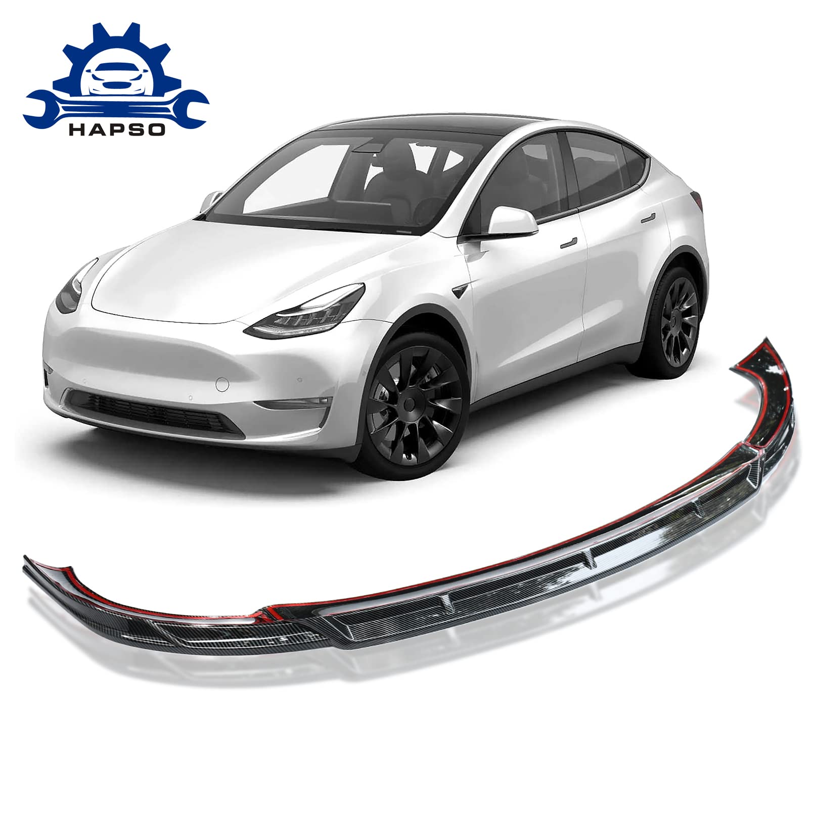 Glossy Carbon Fiber Front Bumper Lip Spoiler Kit for 2021-2022 Tesla Model Y - Body Trim Protection & Style Upgrade - Perfect for Street Racing & Car Shows