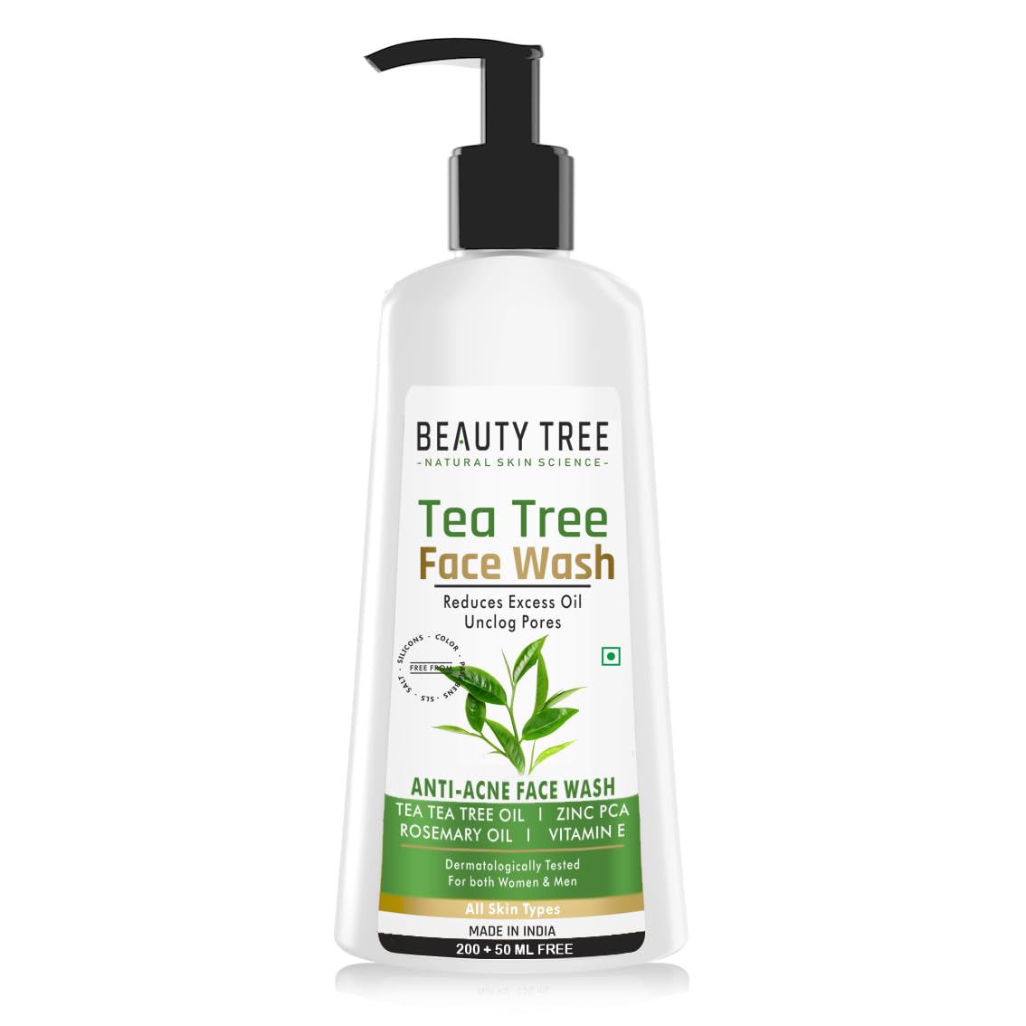 BEAUTY TREE Tea Tree Face Wash with Essential Oils - 250ml | Cleansing Facial Cleanser with Tea Tree Oil, Rosemary Oil, Zinc PCA & Aloe Vera Extract | For Acne-Prone & Oily Skin | Daily Deep Cleansing & Pore Refining