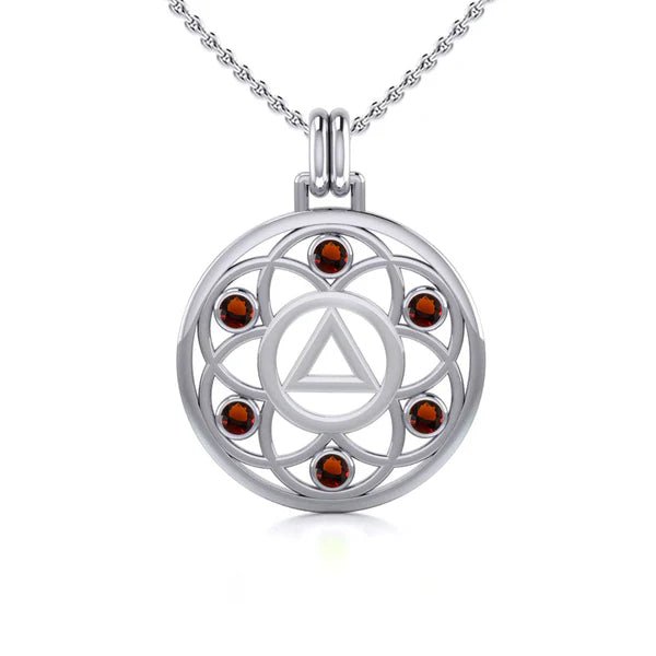 Flower of Life Sterling Silver Recovery Pendant with AA or NA Symbol & Genuine Gemstone - Spiritual Healing Jewelry for 12-Step Programs, Sobriety Gifts, and Meditation Accessories