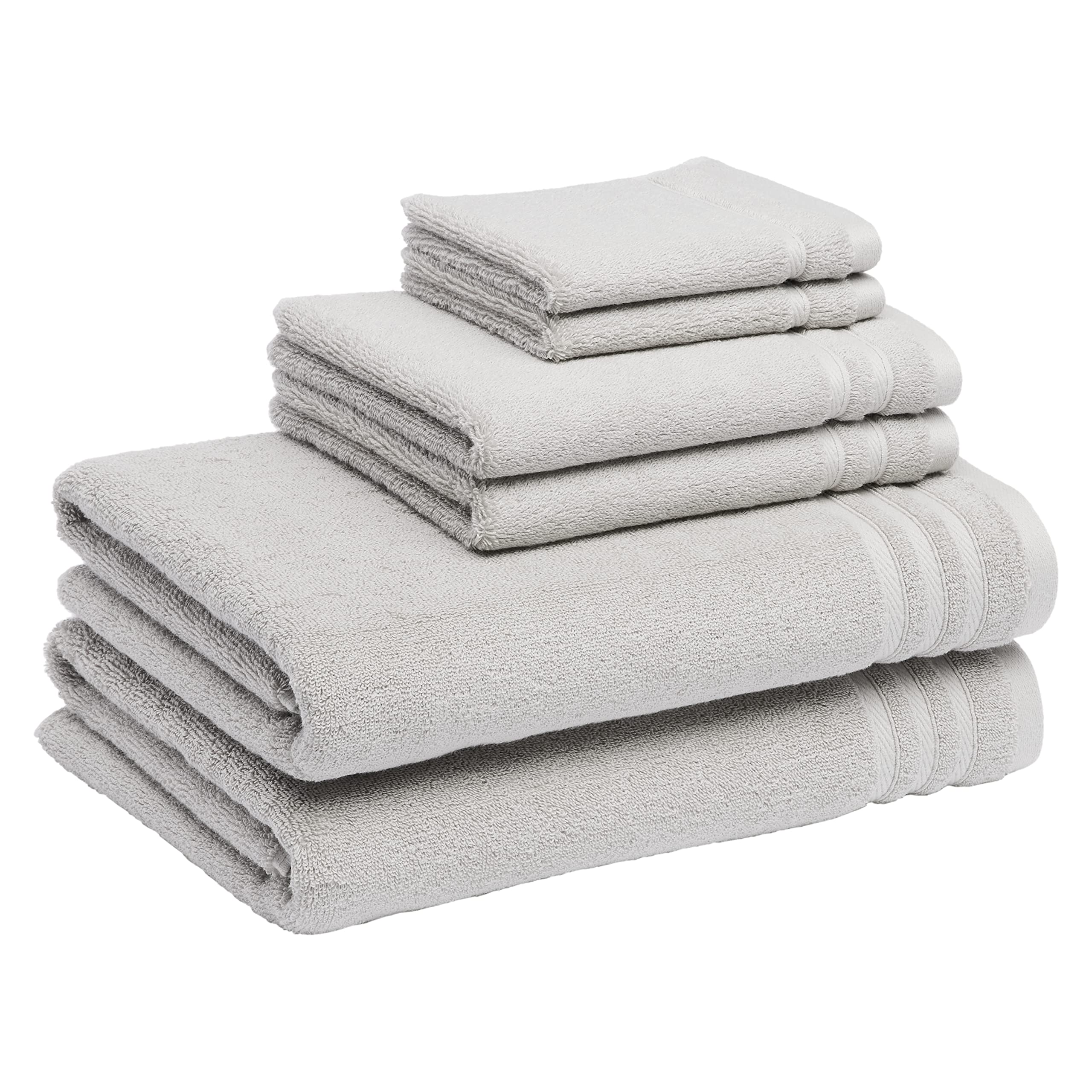 Amazon Basics 6-Piece Cotton Bath Towel Set - 30% Recycled Cotton, Soft & Absorbent, Light Gray - Perfect for Bathroom, Spa, Gym & Beach Use
