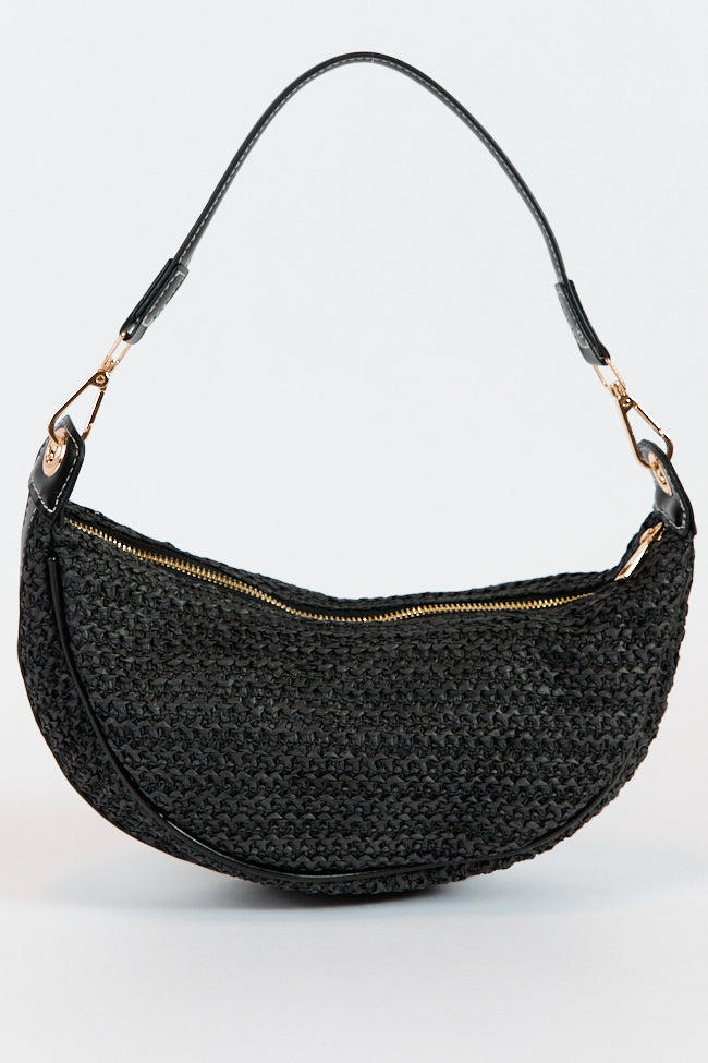 Kelly Black Raffia Crossbody Purse - Handmade Woven Straw Shoulder Bag for Women | Perfect for Beach Vacations, Summer Outings & Casual Everyday Use