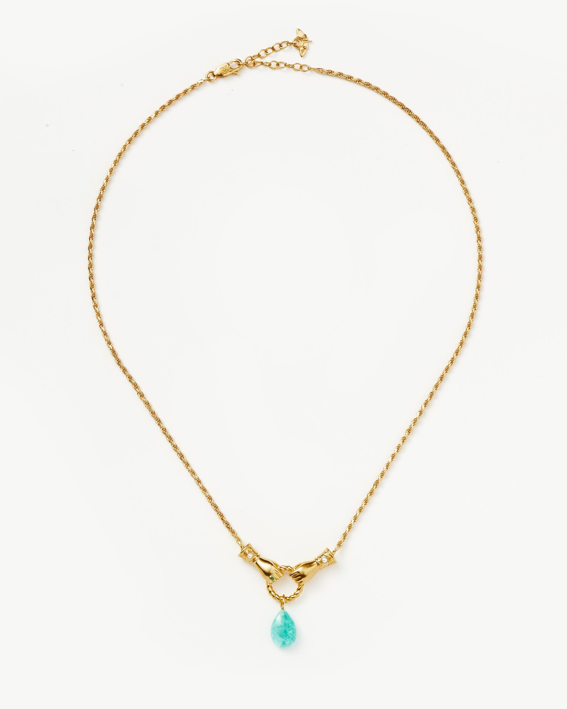 Harris Reed In Good Hands Drop Pendant Necklace - 18k Gold Plated Amazonite & Pearl Jewelry for Women | Elegant Gift for Birthday, Anniversary & Special Occasions