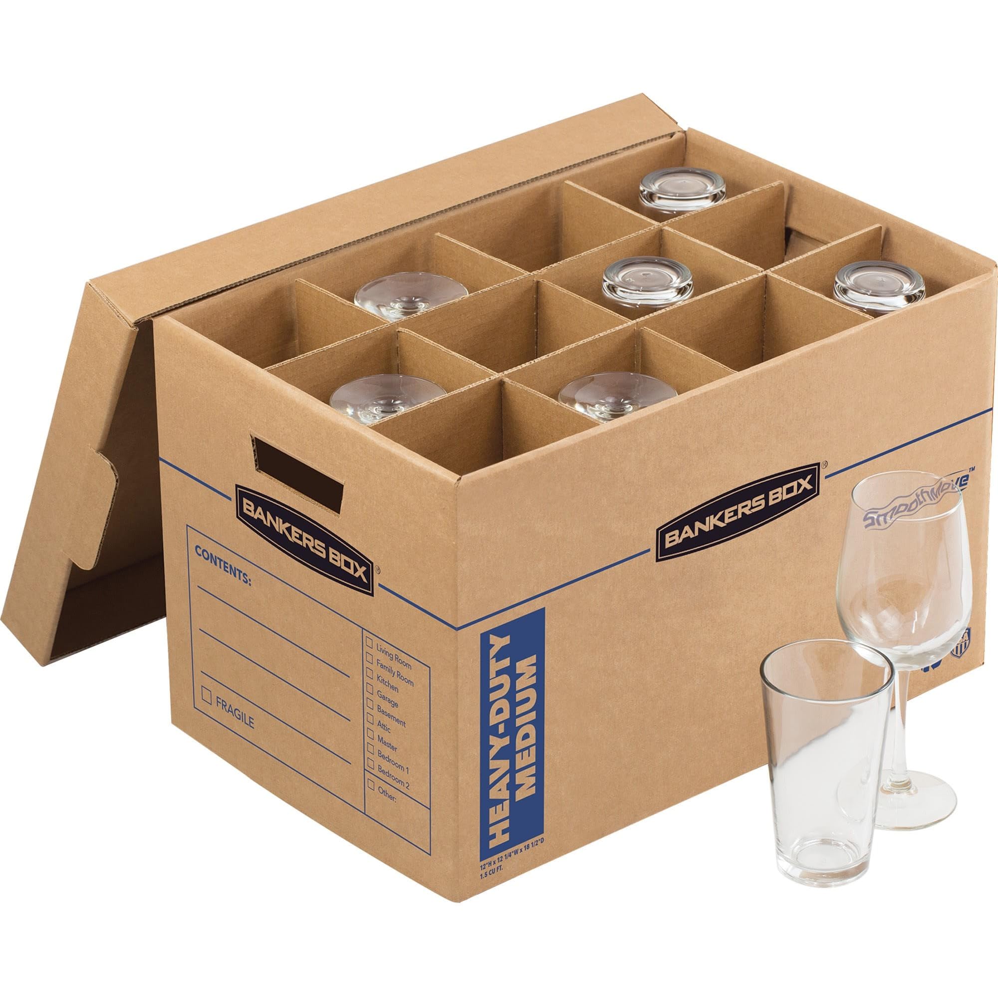 Bankers Box Kitchen Kit Moving Box with Dividers & Cushions - 1 Pack, 15x12x10 Inches - Reinforced Handles, Tape-Free Assembly, Sturdy Lid - Perfect for Home Organization, Office Storage & Moving Supplies