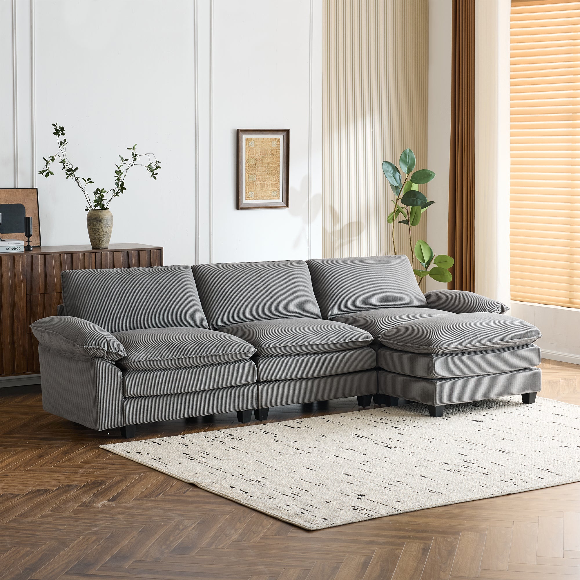 EROMMY 120.8 Inch Oversized Sectional Sofa - Modern L-Shaped Couch for Living Room, Light Gray Fabric - Perfect for Family Gatherings & Movie Nights