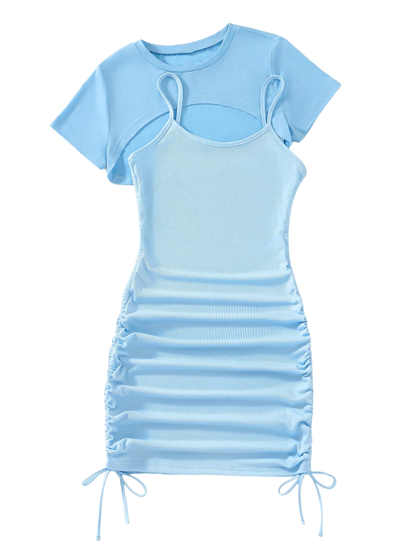 SheIn Women's 2 Piece Outfits - Ruched Sleeveless Cami Bodycon Dress with Matching Crop Top | Summer Casual Outfit, Date Night, Party Wear, Street Style Fashion