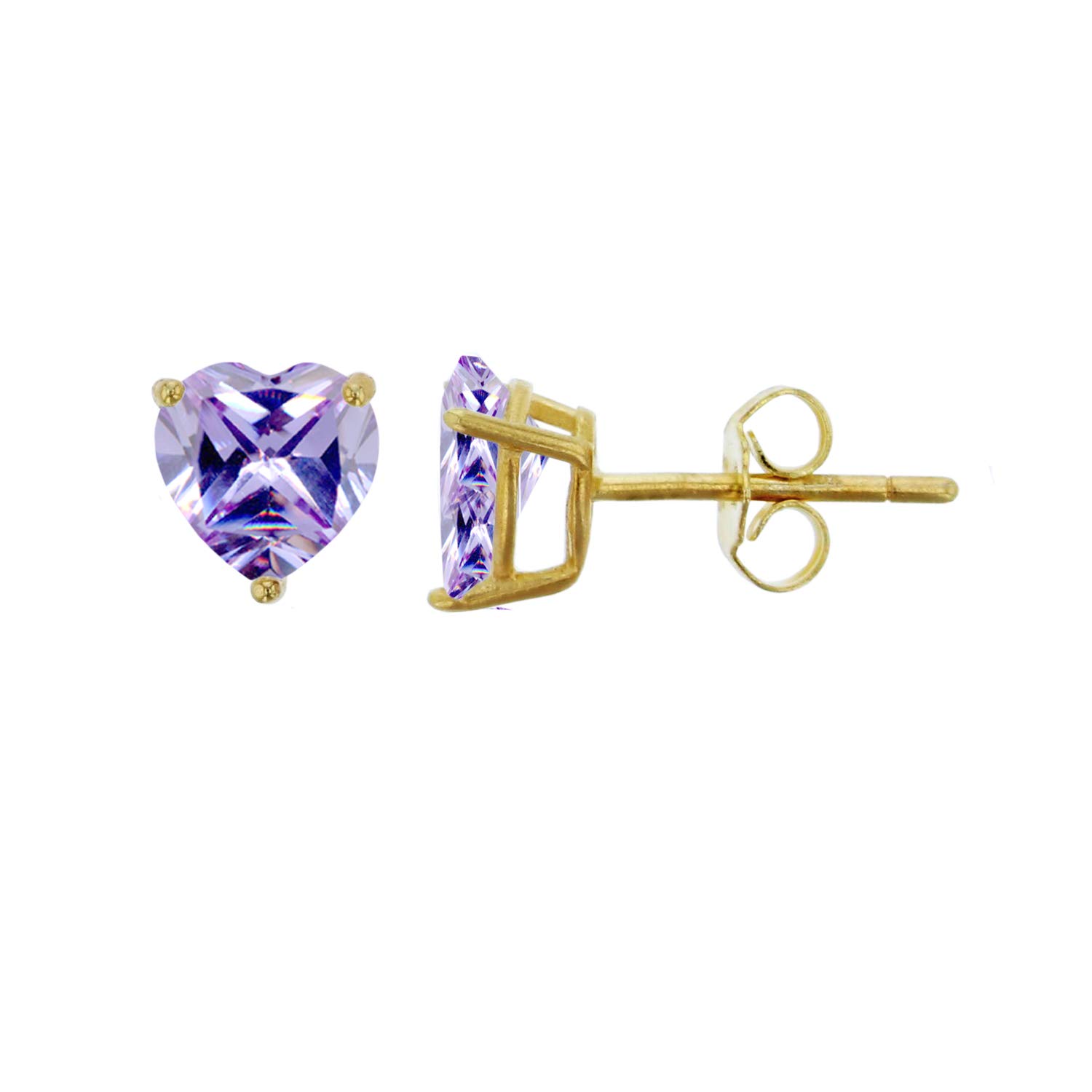 AAA Lavender Heart Sterling Silver Stud Earrings - 6x6mm Yellow Gold Plated, Perfect for Valentine's Day Gifts & Everyday Elegance