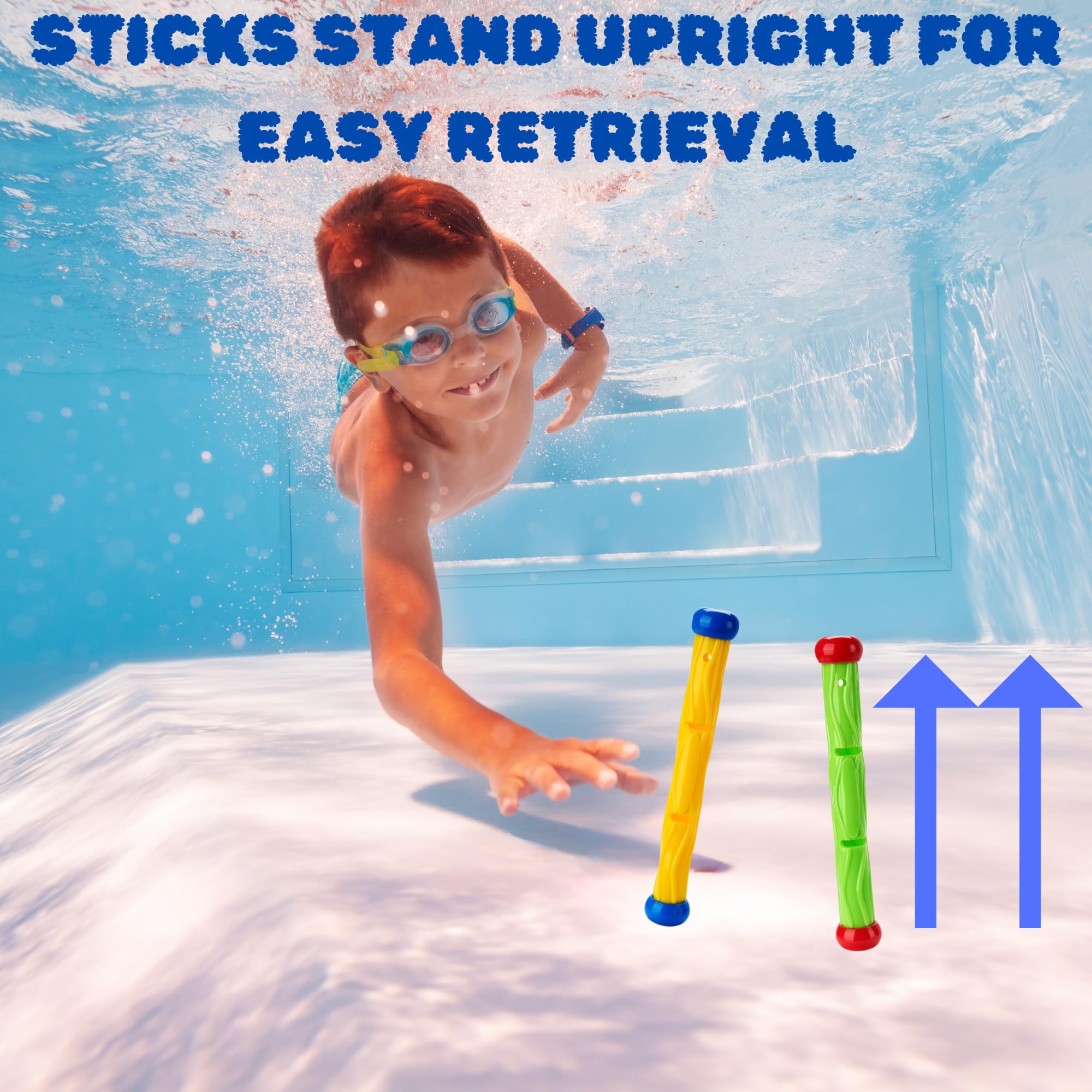 JOEY'Z 5-Piece Fast Sinking Diving Sticks - Colorful Pool Toys for Kids Ages 4-12 - Perfect for Swimming Lessons, Water Games & Summer Pool Parties - Great as Toddler Pool Toys & Family Fun Water Activities