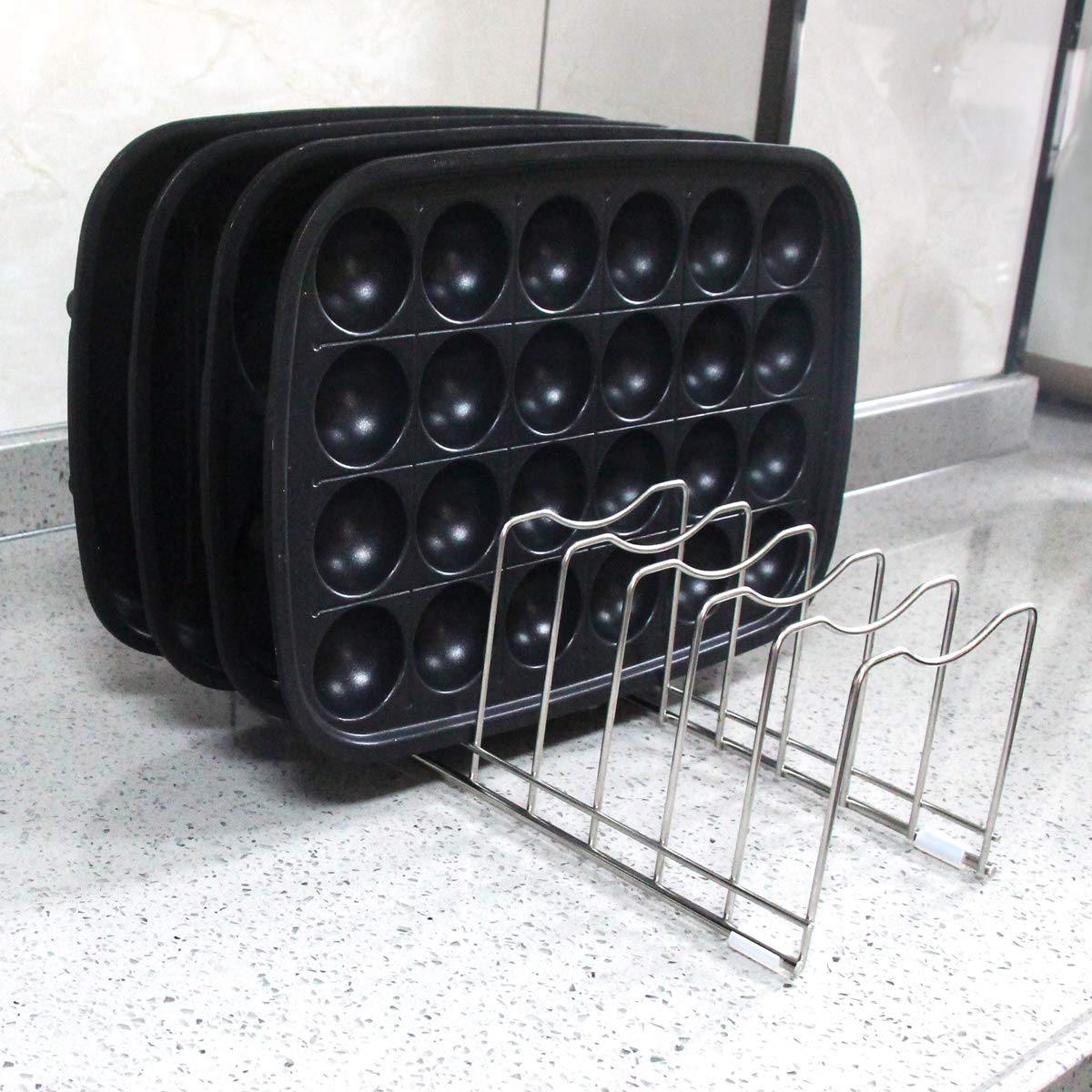 10-Tier Pot Lid Organizer Rack - Space Saving Cabinet Storage for Bakeware, Cutting Boards, Pots & Pans, Serving Trays - Perfect for Kitchen, Pantry & Cabinet Organization (1 Pack)
