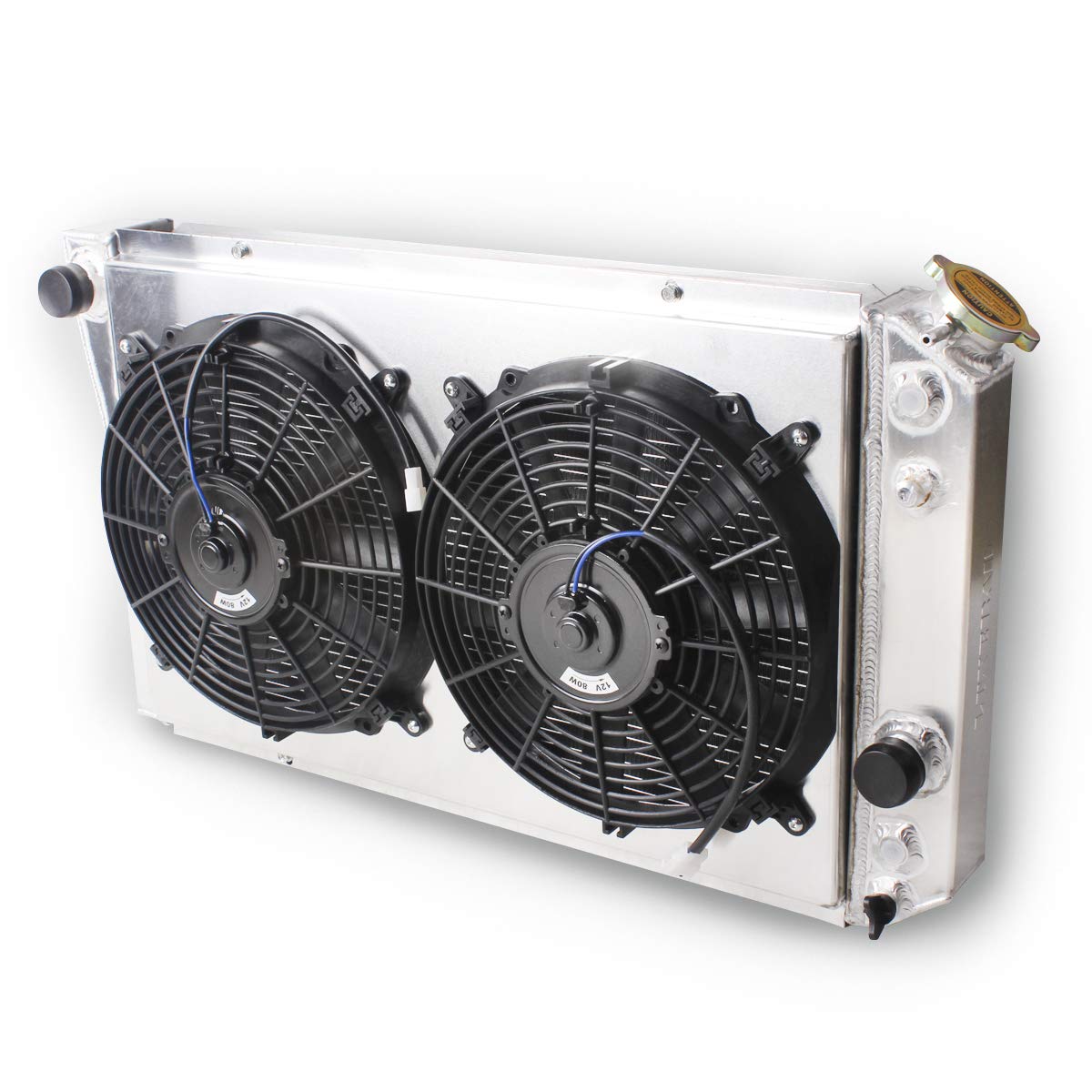 OHOB-COOL 3 Row Full Aluminum Radiator with Cooling Fan - Compatible with 1984-1990 Chevy Corvette 5.7L V8 & 1982-2002 S10 LS Conversion - High Performance Cooling Upgrade for Hot Rods, Street Racing & Restorations