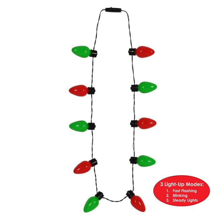 12 Pack Beistle Light Up Christmas Light Bulb Necklaces - Battery Operated LED Holiday Party Favors for Christmas Tree Decorations, Office Parties & Festive Celebrations