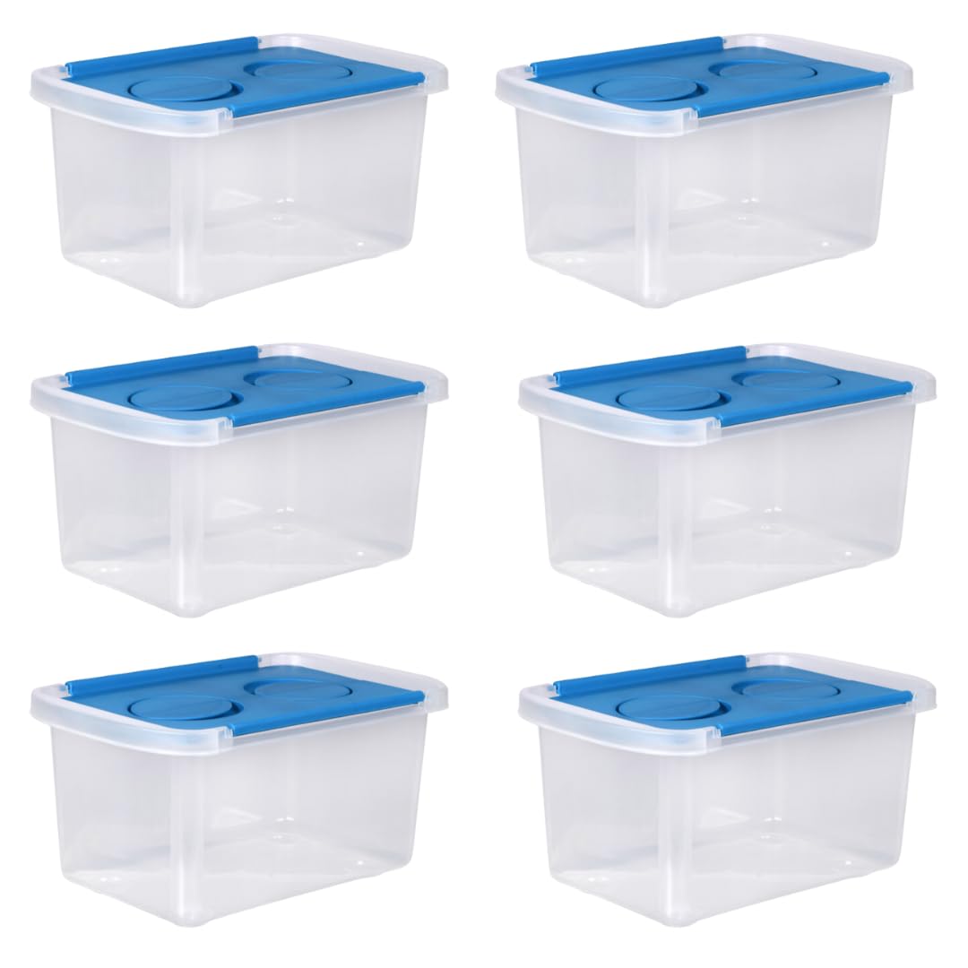 SOL MAR Clear Plastic Storage Boxes with Split-Hinged Lids - 6-Pack Stackable Organizer Bins for Closet, Office, School & Craft Room Organization (Bonus Item Included) - Perfect for Storing Toys, Supplies & Seasonal Items