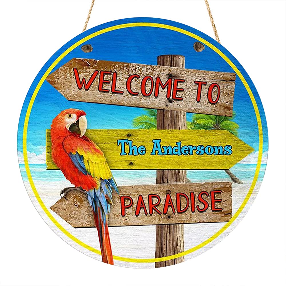 Custom Wooden Beach Welcome Sign - Personalized 'Welcome to Paradise' Home Decor, Funny Gift for Beach House, Tropical Themed Wall Art with Parrot Design - Perfect for Coastal Living Rooms, Porches & Vacation Rentals