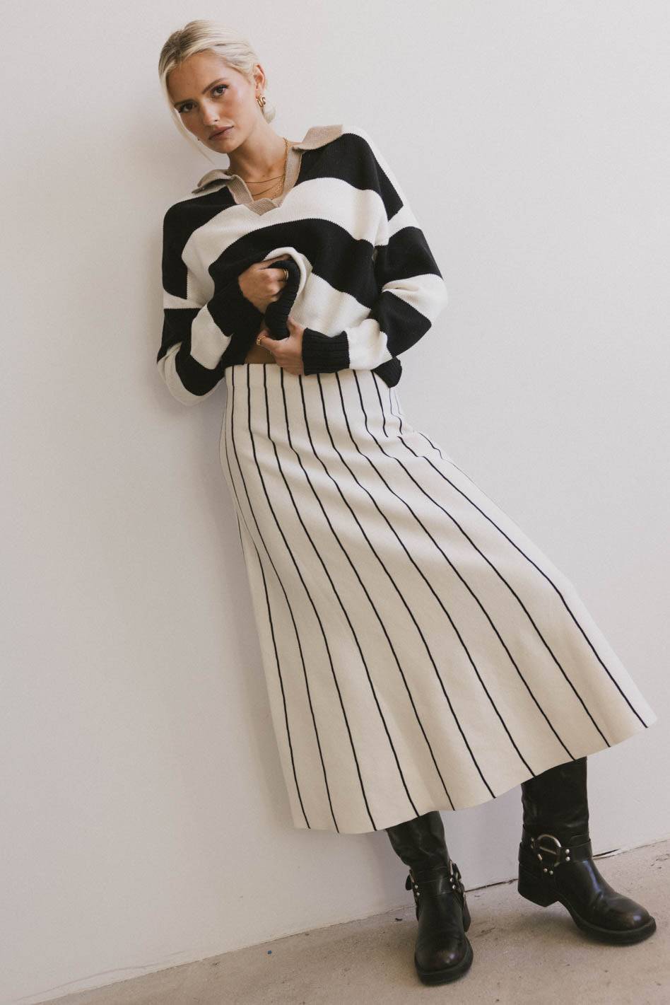 Akari Ivory Striped Sweater for Women - Soft Knit Pullover Casual Tops | Perfect for Fall & Winter Outfits, Office Wear & Weekend Brunch