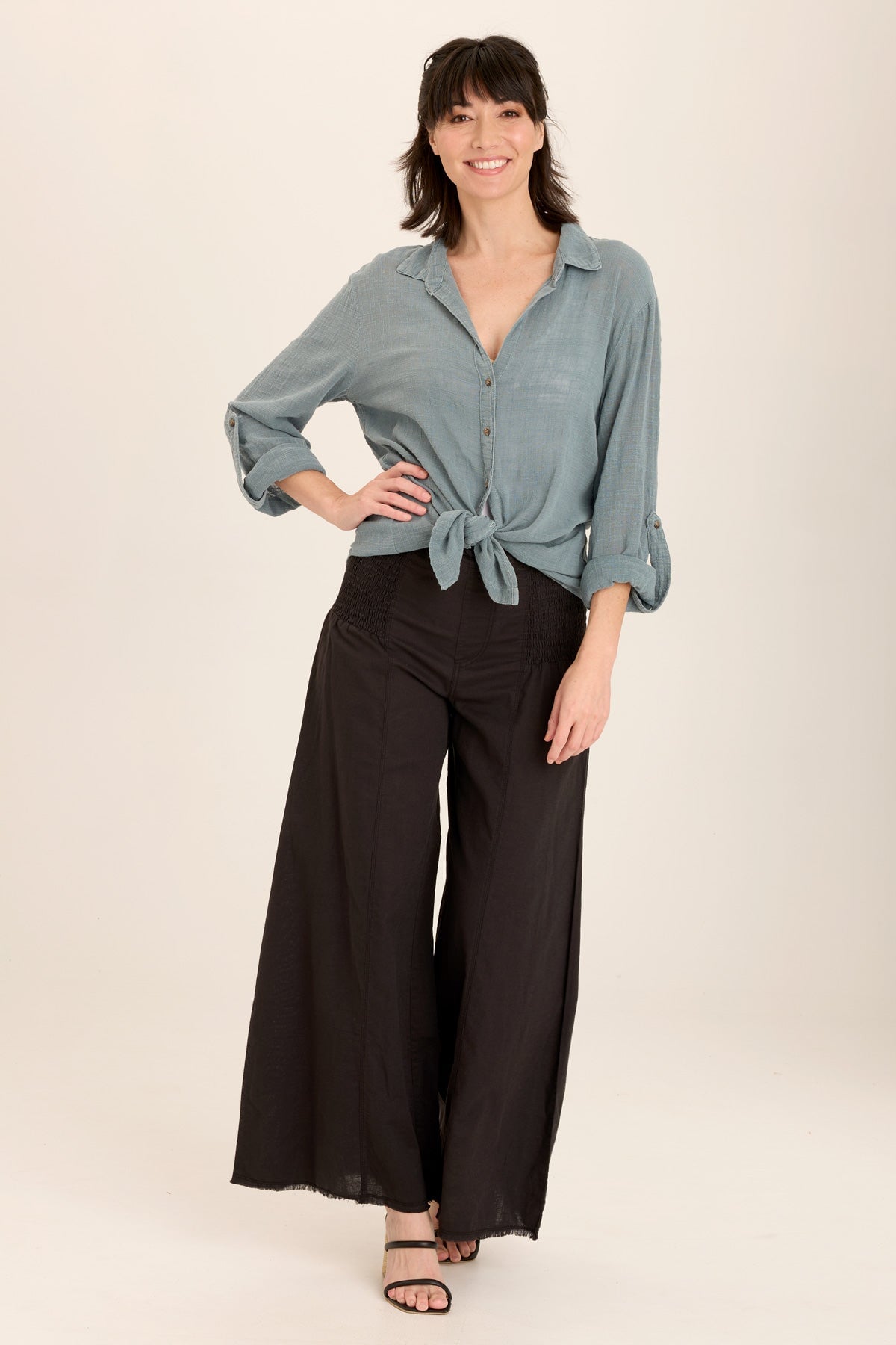 Kaj Wide Leg Black Linen Pants for Women - Comfortable High Waist Loose Fit Trousers for Summer, Office & Casual Wear