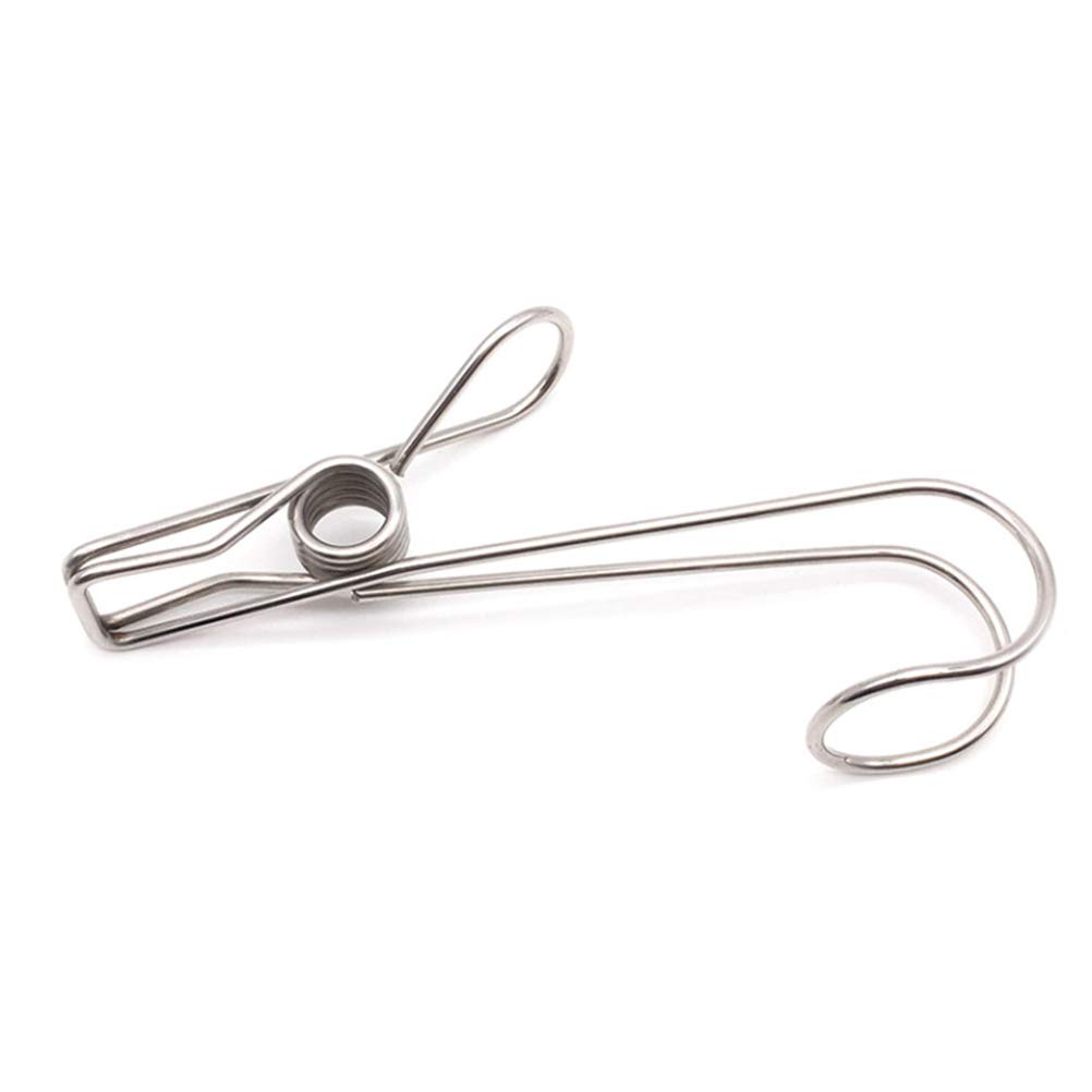 20pcs Stainless Steel Clips with Hooks - Multi-Purpose Kitchen, Laundry & Organizing Clips for Clothes Rack, Drying, Crafting & Home Storage - Durable Metal Wire Clips for Hanging & Fixing