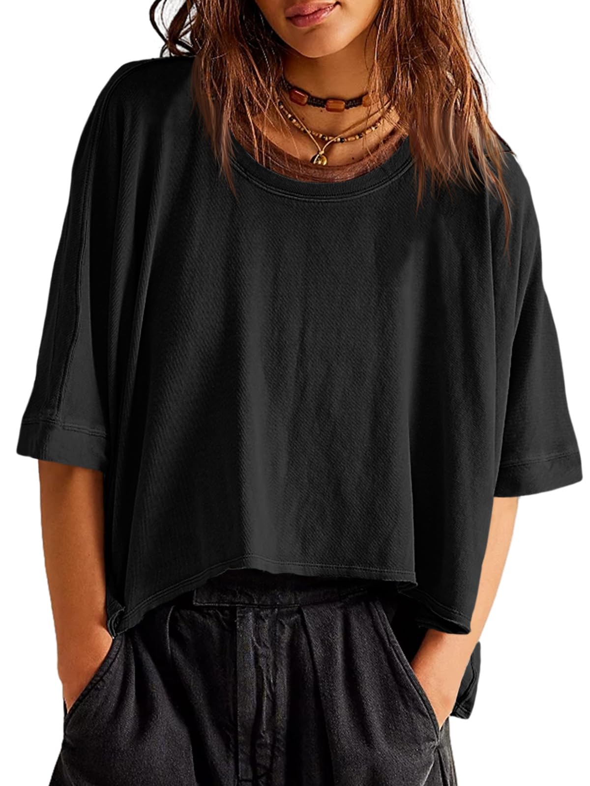 Tankaneo Women's Oversized Cropped T-Shirt - Summer Casual Short Sleeve Loose Fit Tee Top for Streetwear, Beach & Everyday Comfort