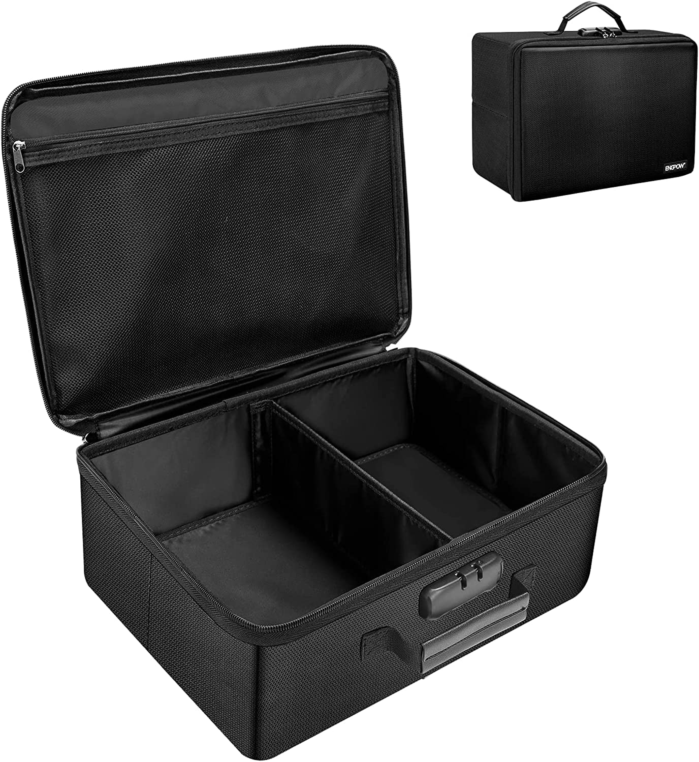 Fireproof Photo Storage Box with Lock - Collapsible Organizer with Dividers & Mesh Bag - Portable Handle for Photos, Pictures, Scrapbooks, Art & Crafts - Perfect for Home Organization, Memory Keeping & Creative Projects