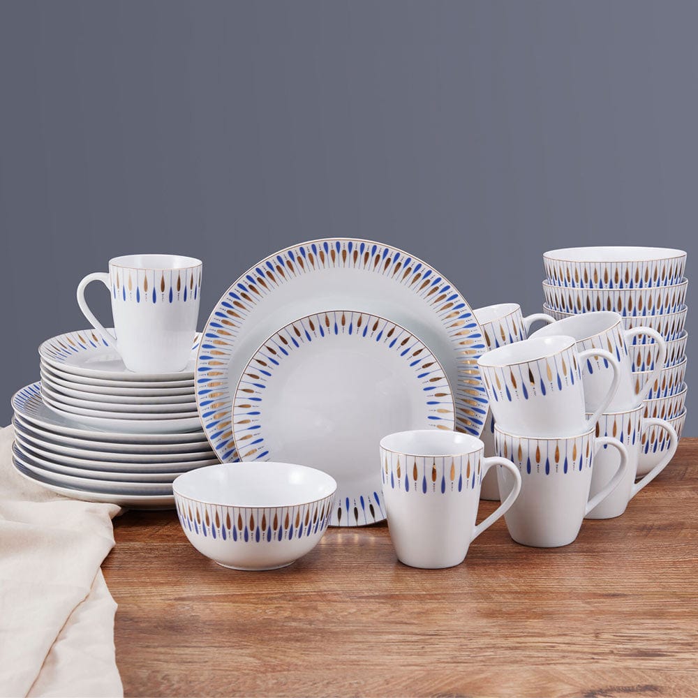 Starburst Blue 32-Piece Dinnerware Set - Service for 8 People - Elegant Dinner Plates, Salad Plates, Bowls & Mugs - Perfect for Family Dinners, Parties & Holiday Gatherings
