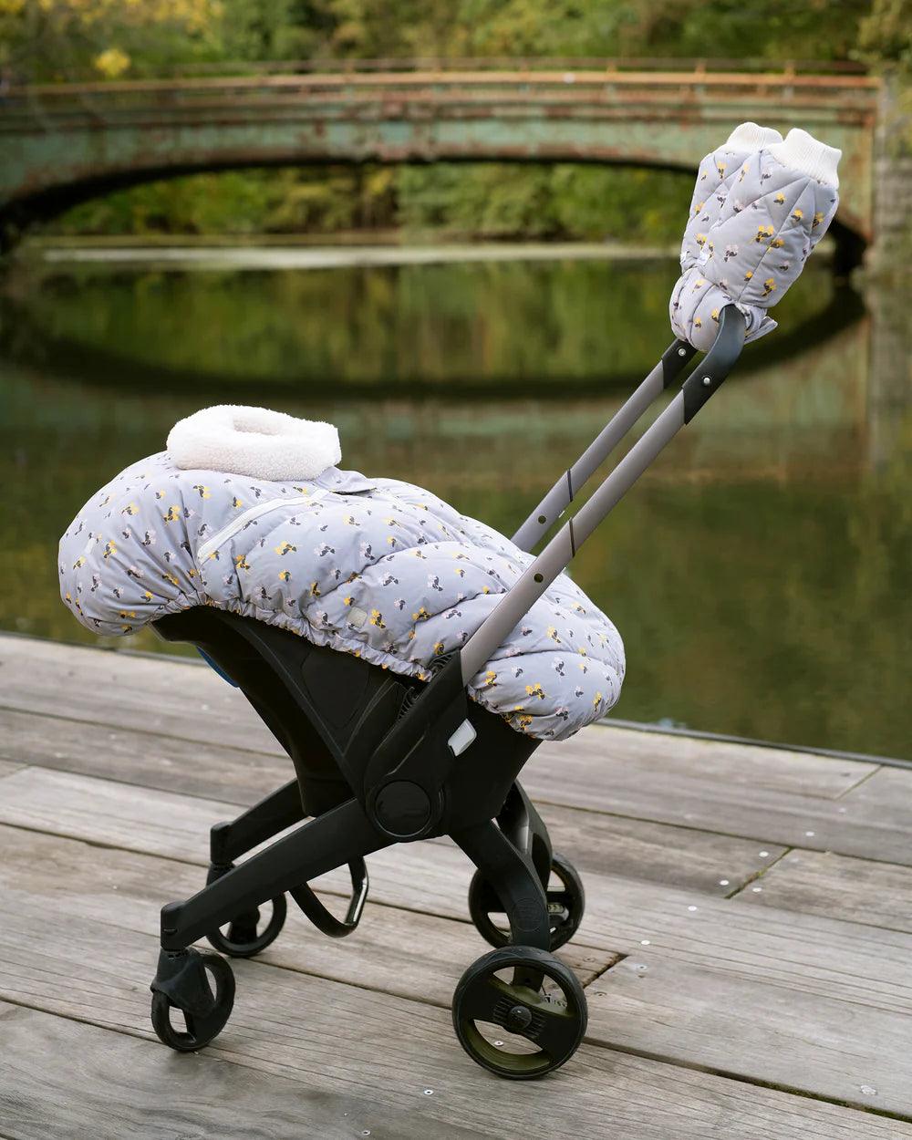 7 A.M. Car Seat Cocoon - Soft Sherpa Liner Cover with Benji Prints | Cozy Infant Car Seat Insert for Winter & Travel | Baby Shower Gift Idea