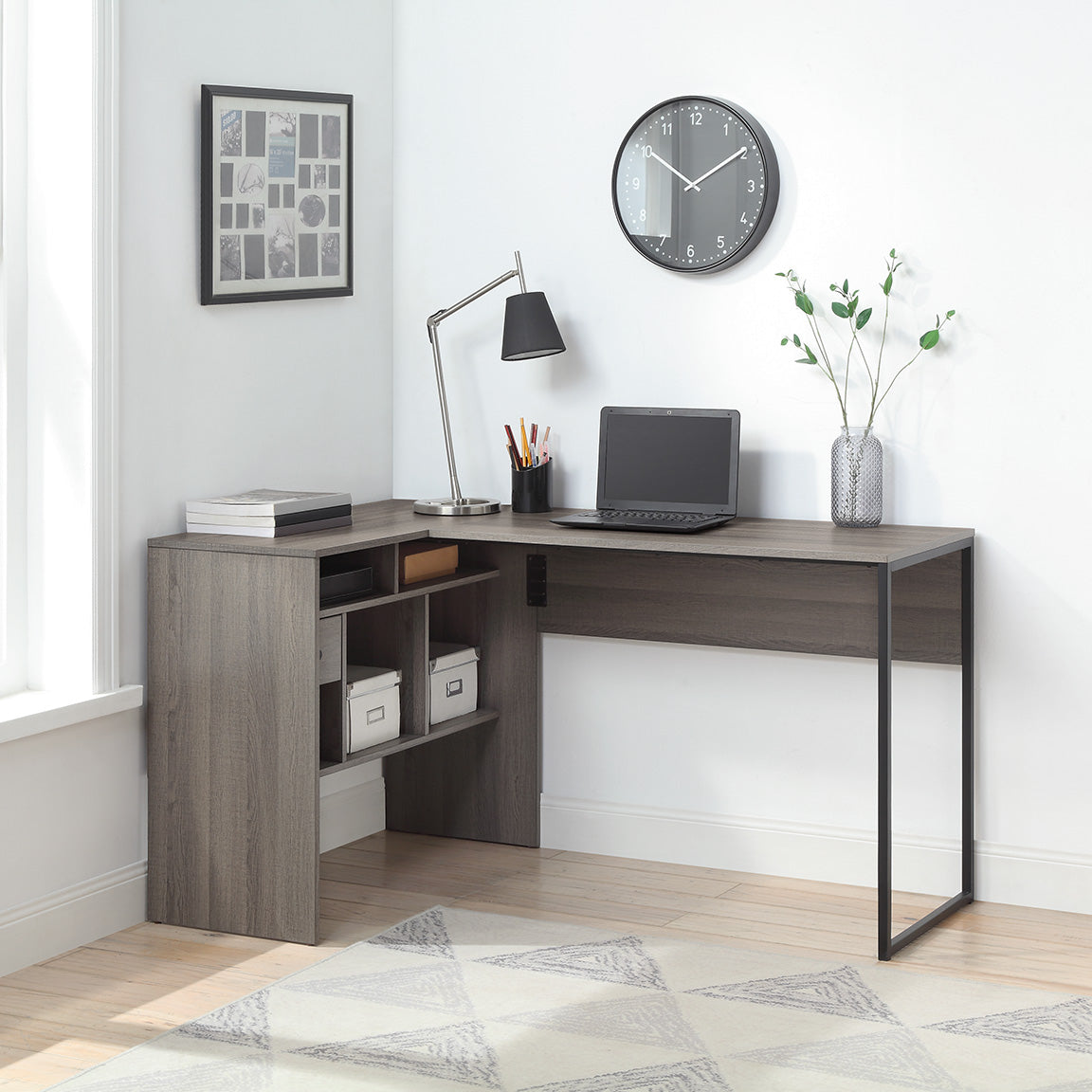Office Star Hagney Lane L-Shaped Desk [HGN782] - Modern Home Office Workstation for Small Spaces, Perfect for Remote Work & Study