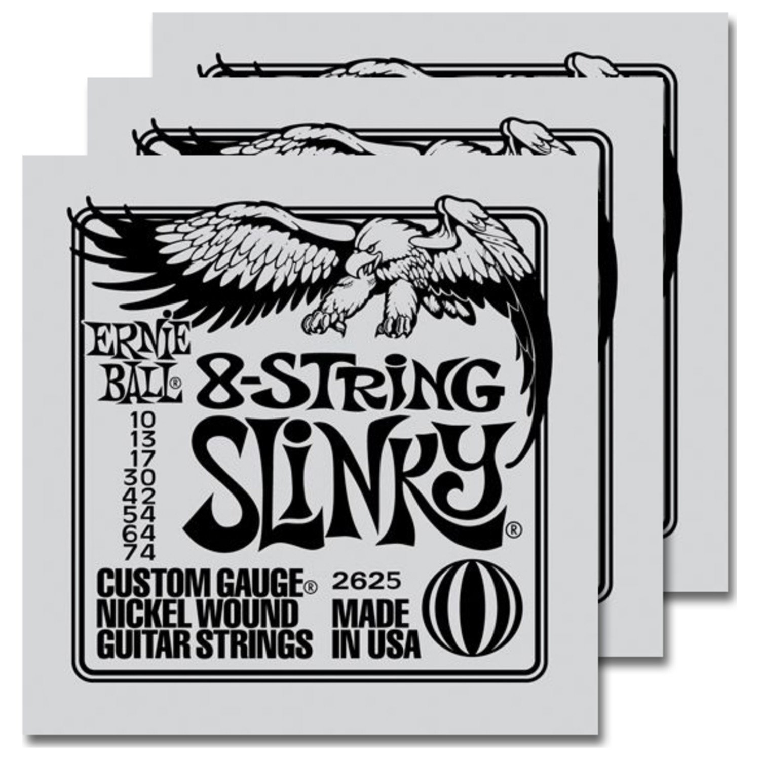 Ernie Ball 2625 8-String Slinky Nickel-Wound Electric Guitar Strings - 3 Pack | Perfect for Extended Range Guitars & Heavy Metal/Rock Playing