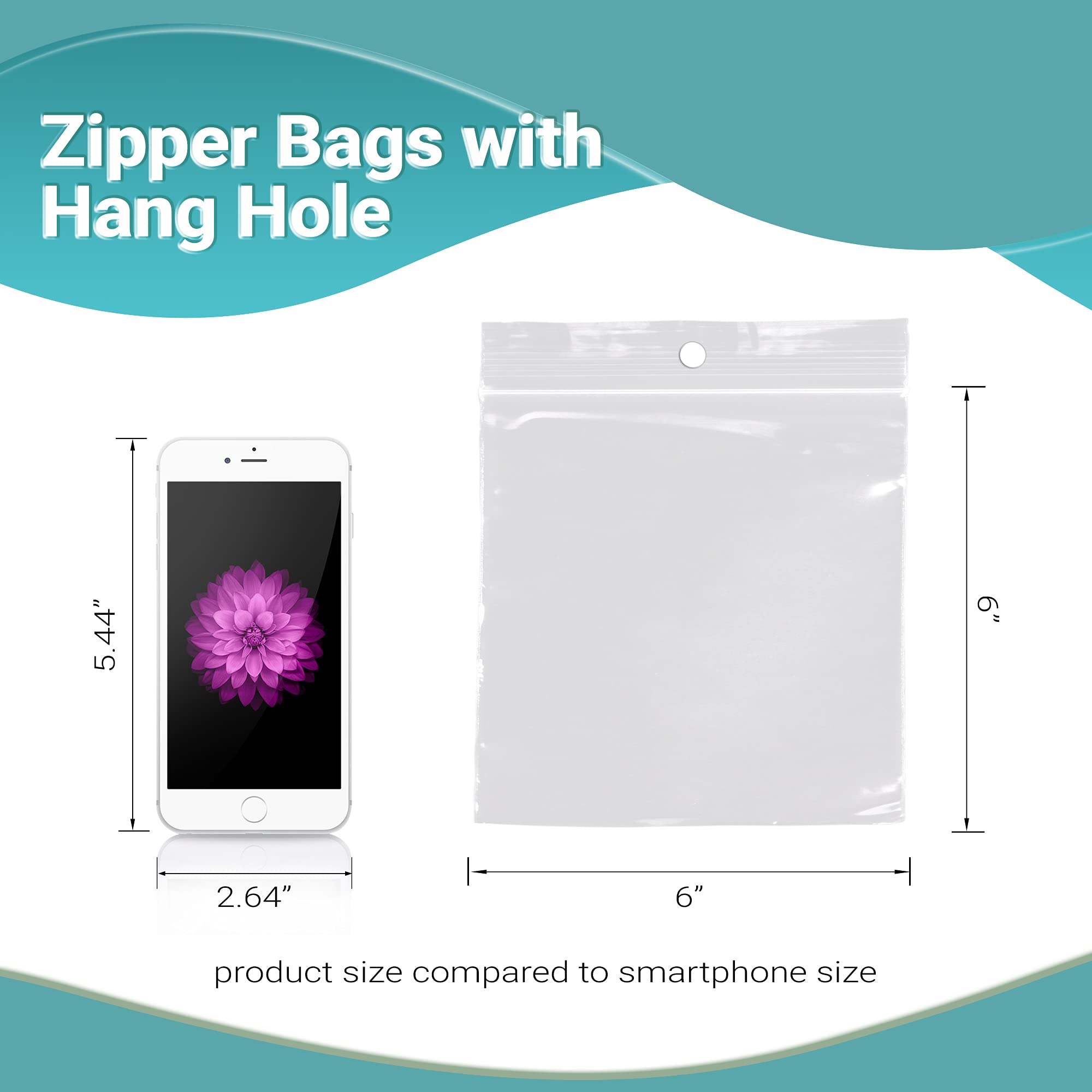 1000 Pack 6x6 Inch Clear Reclosable Zipper Bags with Hanging Holes | 2 Mil Thick Resealable Plastic Storage Bags for Pills, Jewelry, Snacks & Small Items | Durable Polyethylene Packaging for Home, Office & Retail Use