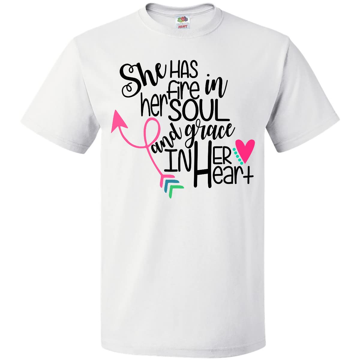 inktastic She Has Fire in Her Soul and Grace in Her Heart T-Shirt - Women's Inspirational Graphic Tee for Casual Wear, Workouts, and Everyday Outfits