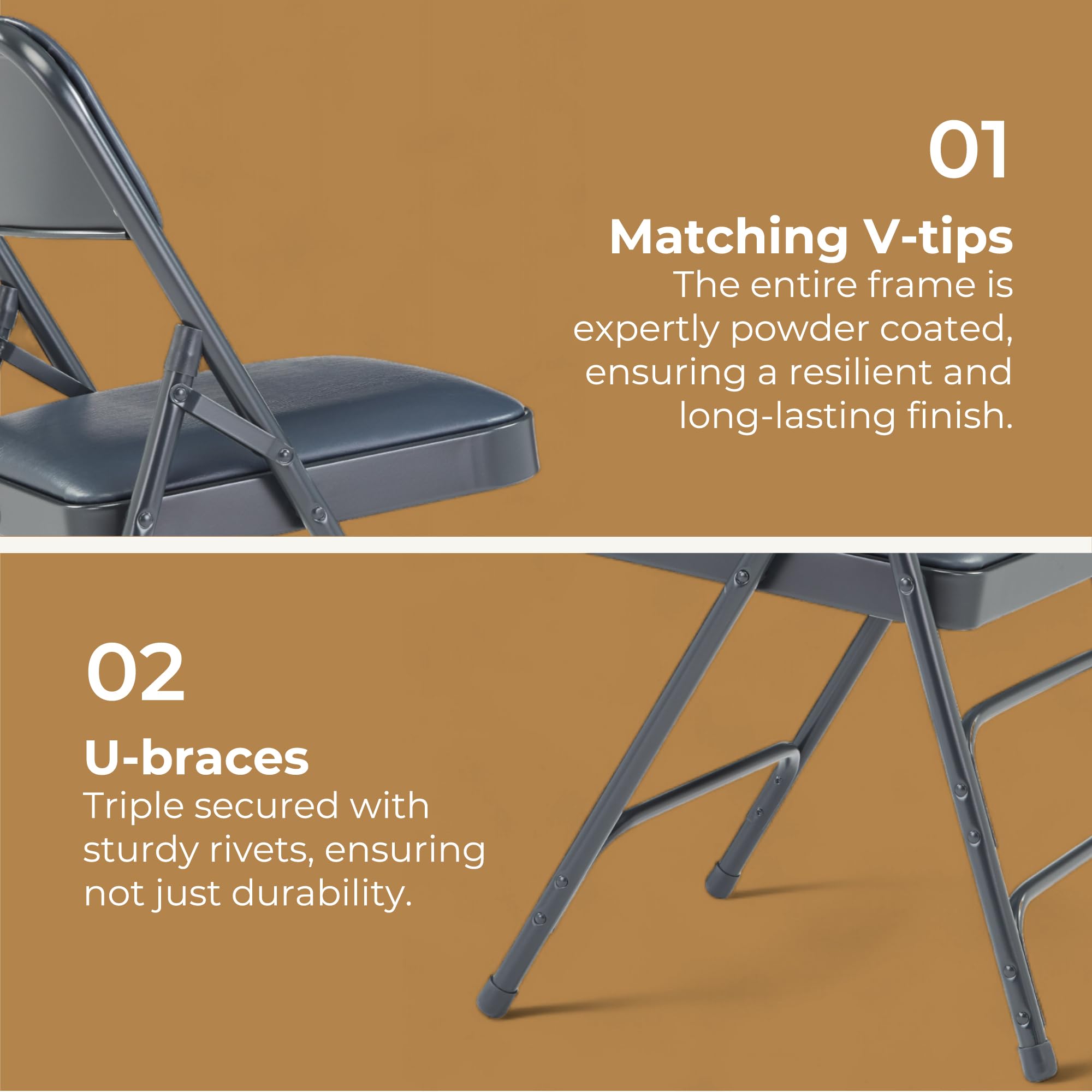 Premium Vinyl Upholstered Folding Chair with Heavy-Duty Padded Seat & Triple Brace Design - Comfortable Blue Event Chair for Weddings, Parties, and Outdoor Gatherings
