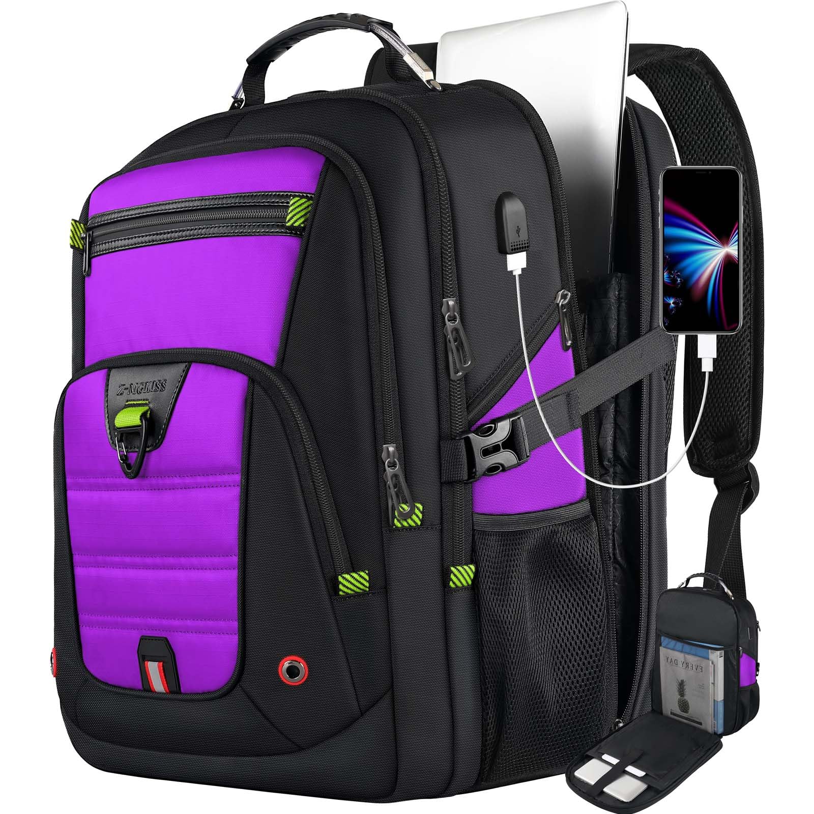 Z-MGKISS Extra Large Laptop Backpack 18.4-19 Inch - Water-Resistant Travel Backpack for Men & Women, USB Charging Port, Multiple Compartments - Perfect for Work, School, College & Business Trips