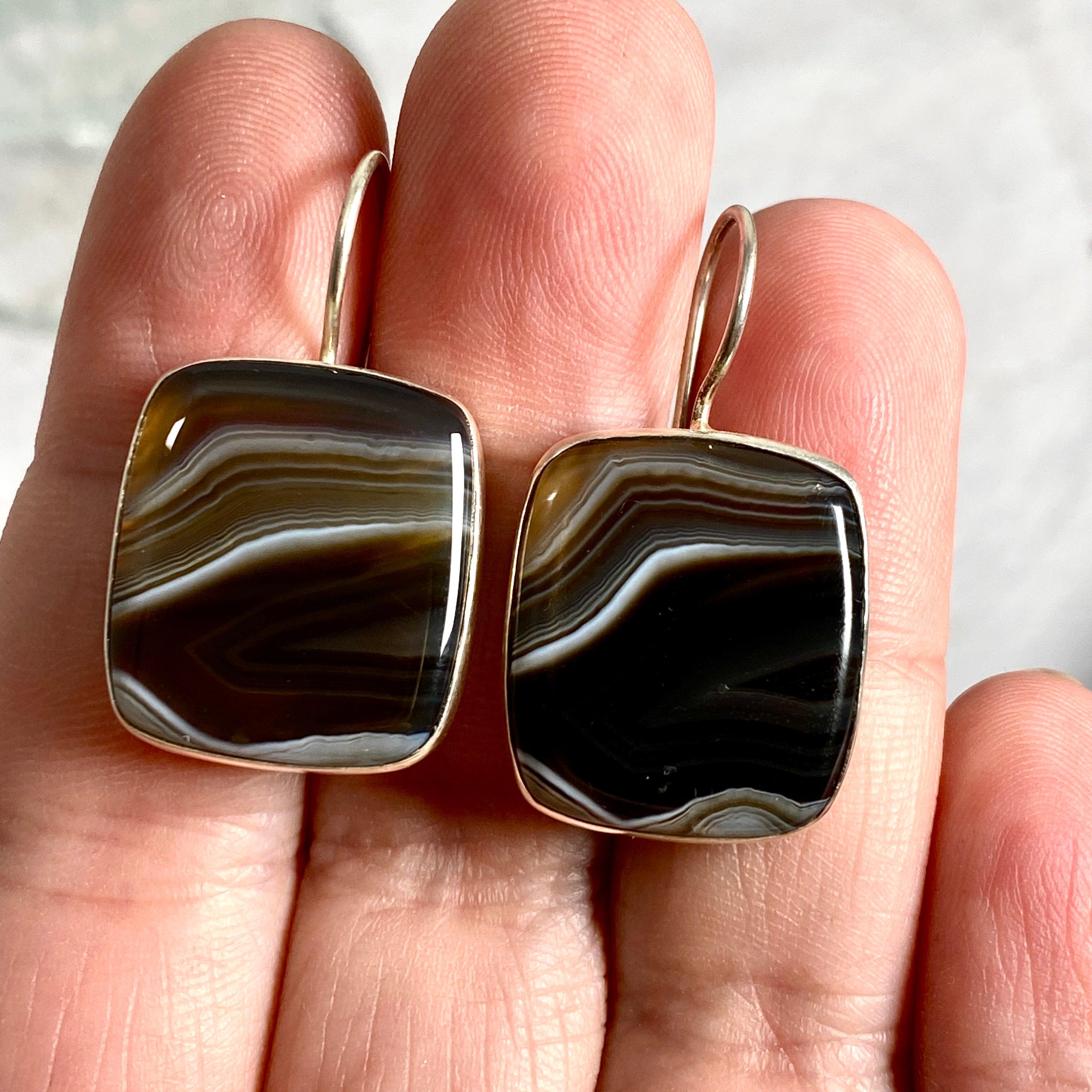 Sardonyx Rectangular Fixed Hook Earrings KEGJ1141 – Elegant Gemstone Jewelry for Women, Perfect for Parties, Weddings & Special Occasions