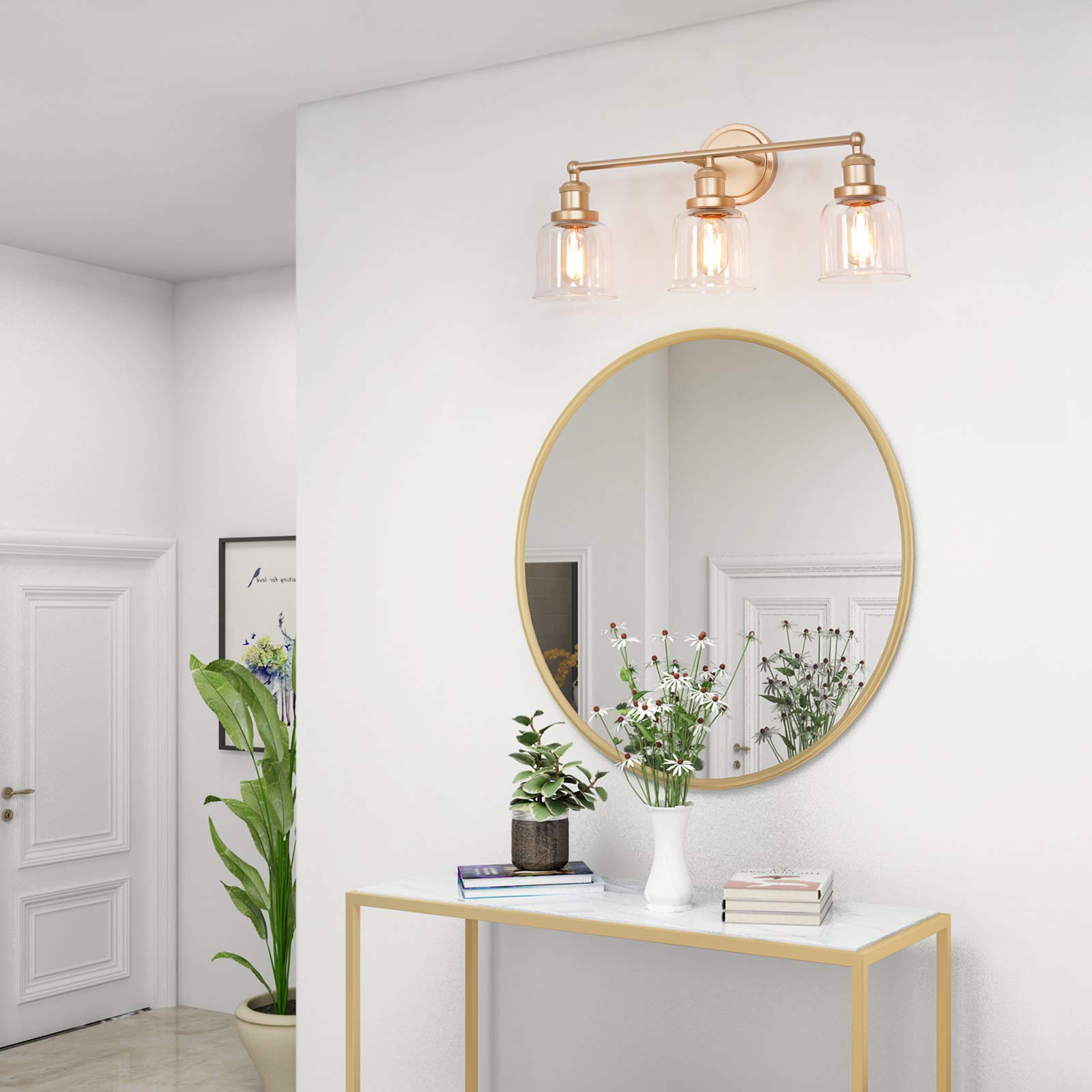 Gold Bathroom Vanity Light Fixture - 3-Light Gold Vanity Light with Clear Glass Shades, 21.5