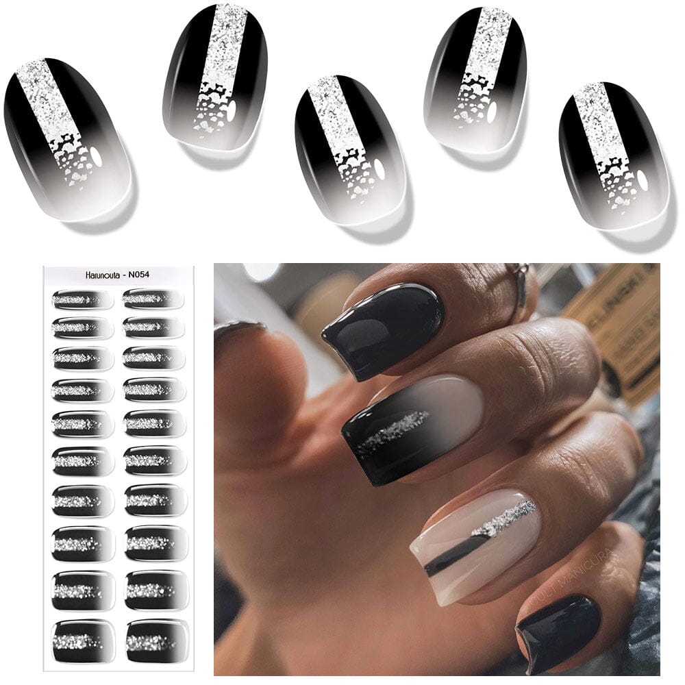 20 Tips Black Shimmer Semi Cured Gel Nail Strips - DIY Salon Quality Nail Art at Home | Perfect for Parties, Weddings & Special Occasions