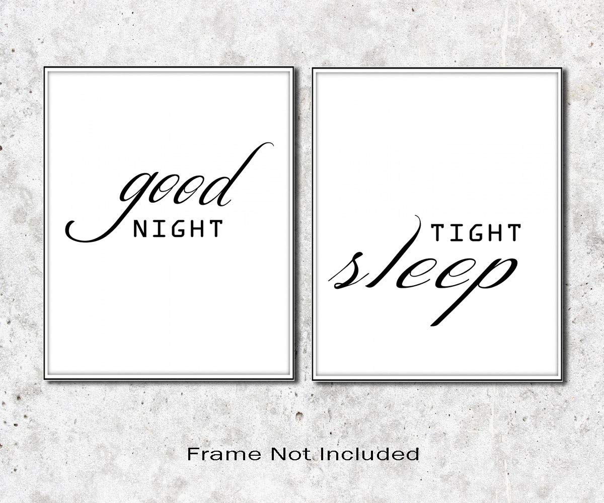 Good Night Sleep Tight Wall Art Set of 2 - 8x10 Inch Unframed Bedroom Decor Prints, Above Bed Art, Nursery Wall Signs with Inspirational Quotes - Perfect for Bedroom, Nursery, or Kids Room Decor