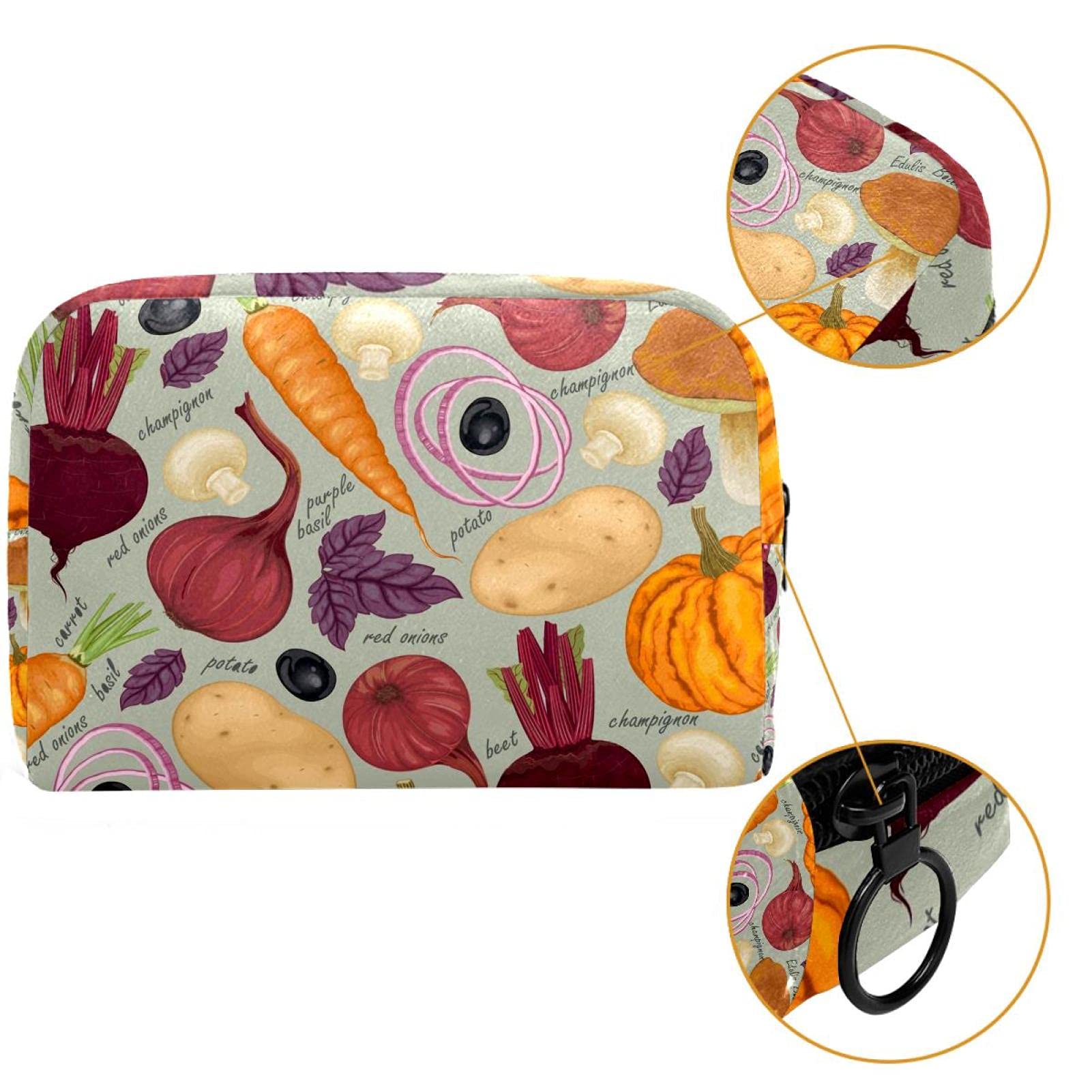 Hand Drawn Vegetable Cosmetic Bag for Women - Travel Makeup Organizer for Girls