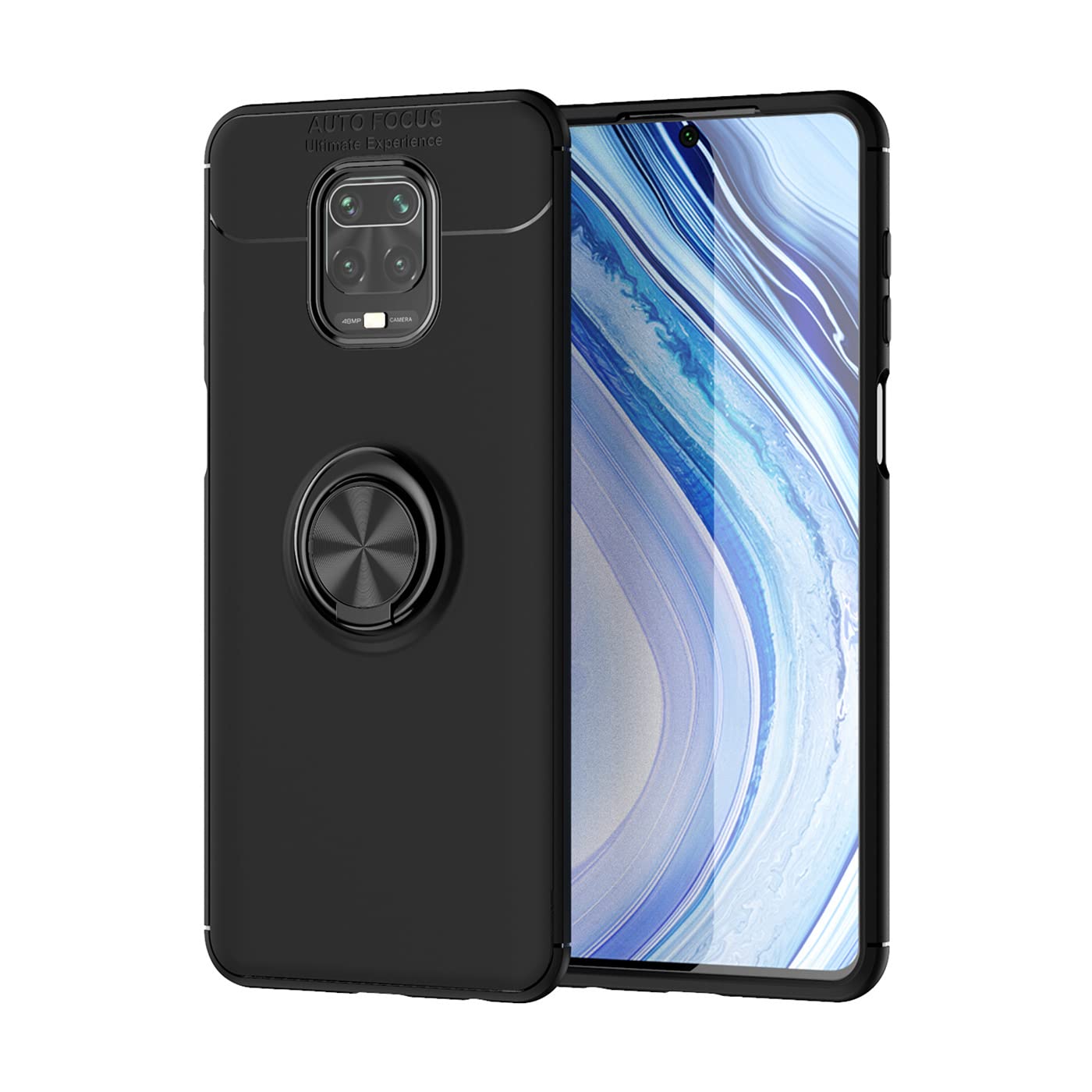 Premium Shockproof Case for Redmi Note 9 Pro/Note 9 Pro Max - Rotatable Metal Ring Kickstand & Magnetic Car Mount Compatible | Anti-Scratch Protective Cover (Black) - Perfect for Work, Travel & Daily Use