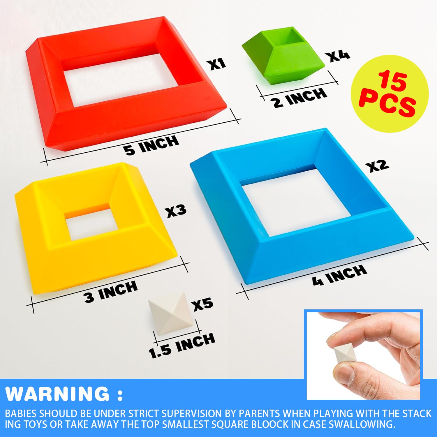 Pyramid Stacking Toys 15Pcs - 3D Puzzle Blocks for Kids 4+ | Preschool Learning & Montessori Play