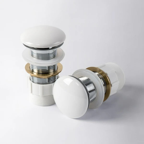 Eight Quarters Gloss White Ceramic Pop Up Waste - Premium Bathroom Sink Drain Stopper for Modern Home Decor