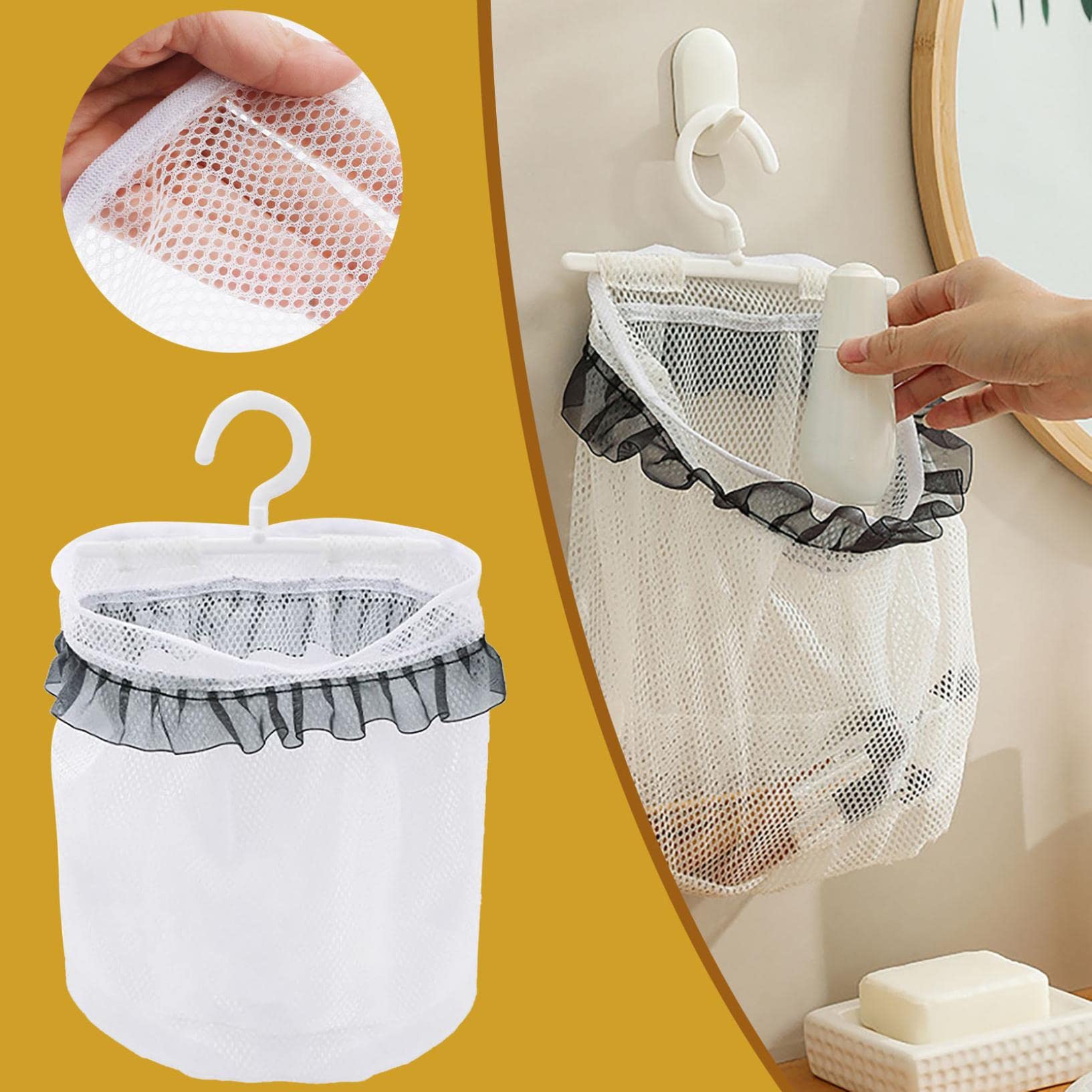 Breathable Mesh Storage Bags with Hooks - Hanging Wall Organizer for Bathroom, College Dorm, Gym & Travel - Perfect for Swim Gear, Toiletries & Small Item Storage