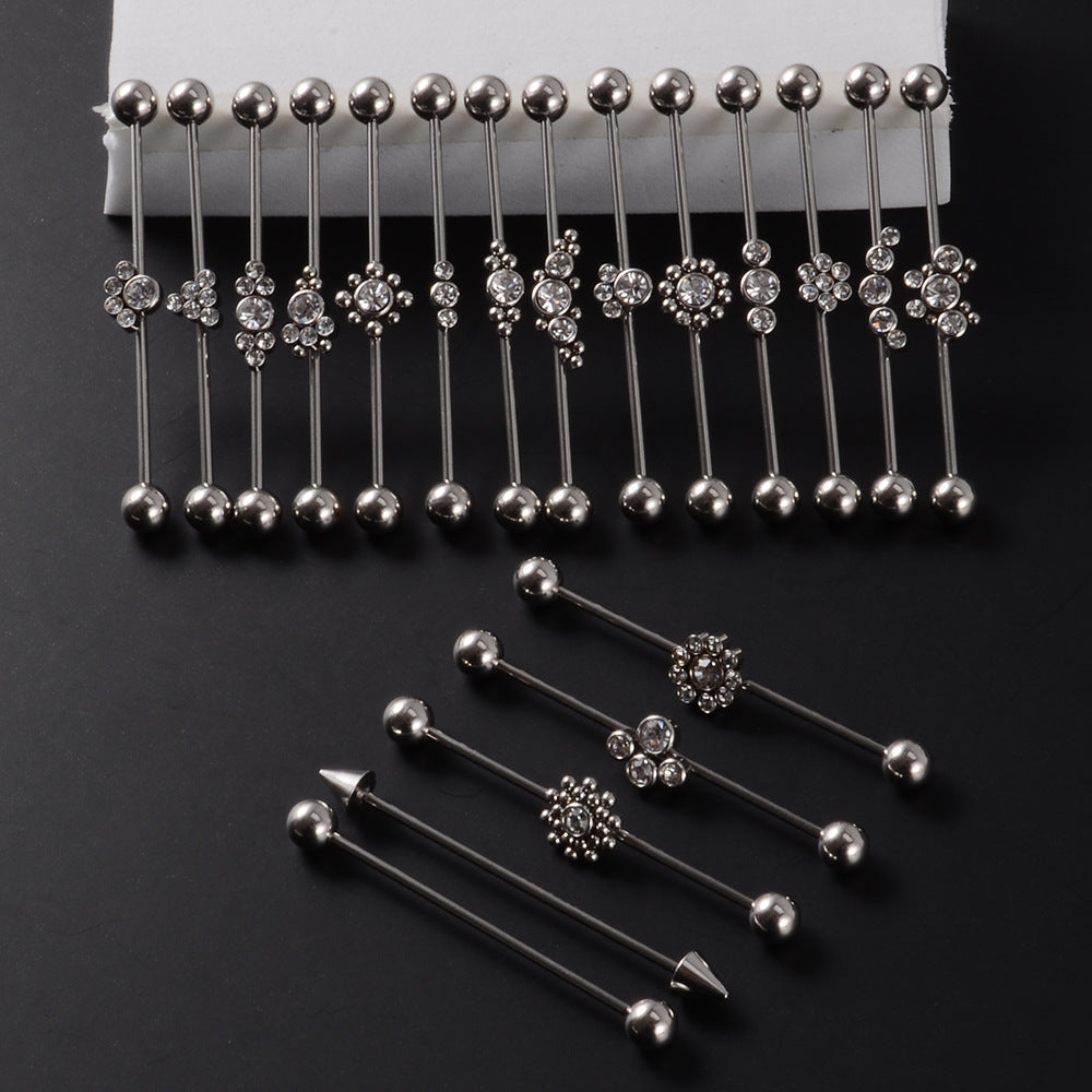 16G Gold & Silver Geometric Double Industrial Barbell Earring | DL2311 - Perfect for Cartilage Piercing, Helix, and Industrial Style Jewelry