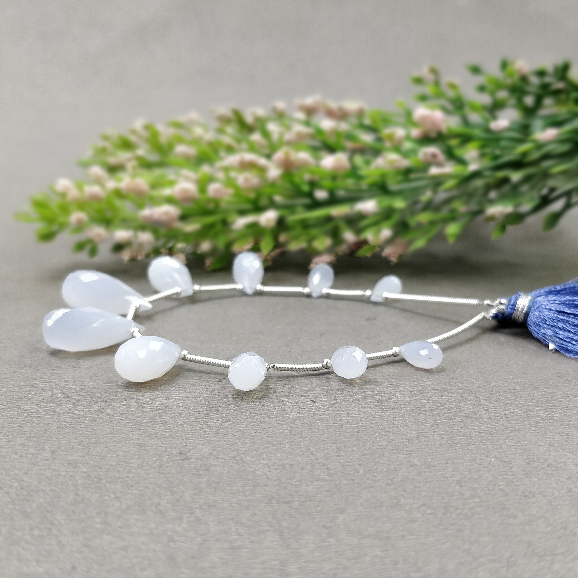 Natural Blue Chalcedony Gemstone Checker Cut Loose Beads - 40.00cts Untreated Faceted Tear Drop Beads (9.5mm-18mm) for Jewelry Making, DIY Crafts & Healing Crystal Bracelets
